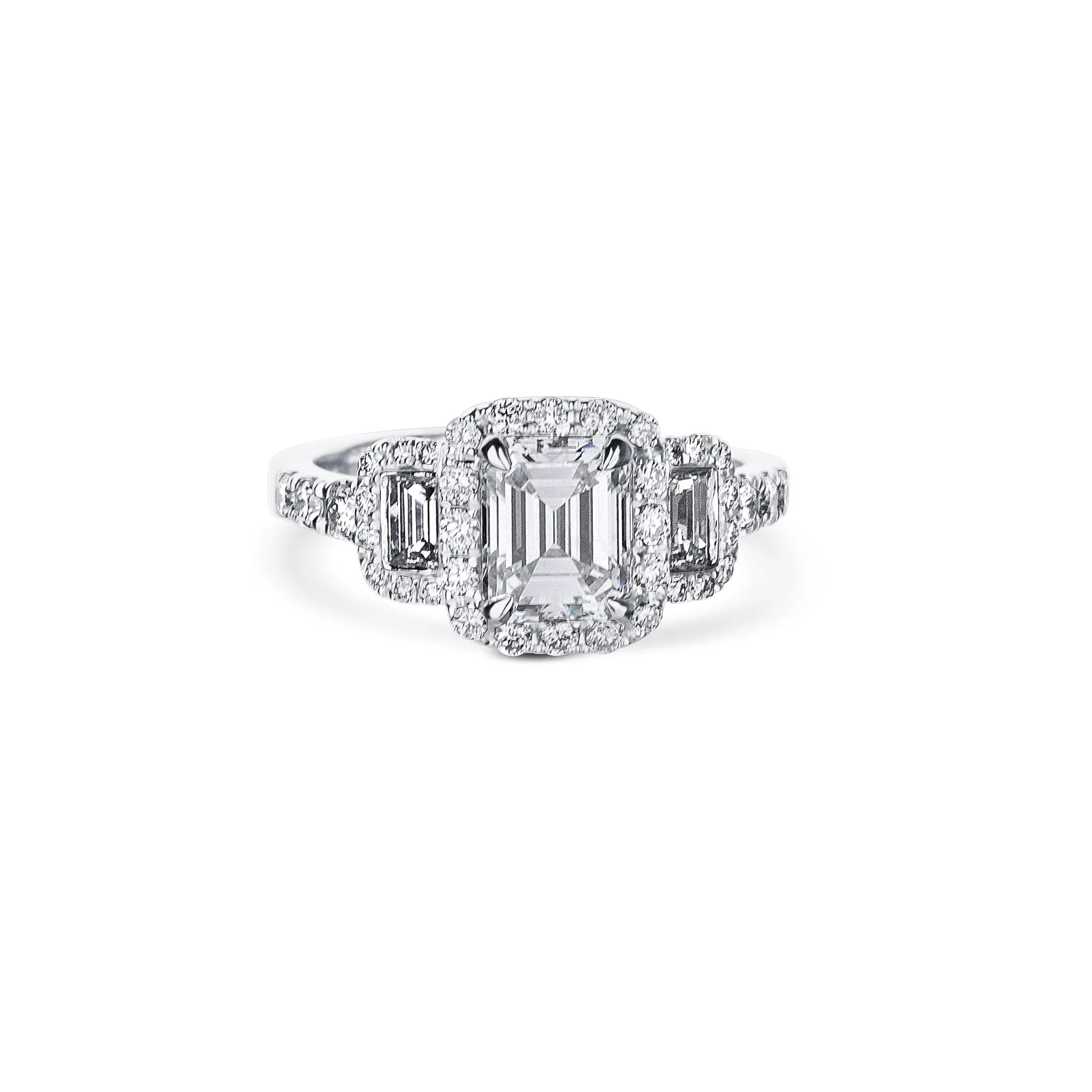 Triple Stone Emerald Cut Engagement Ring