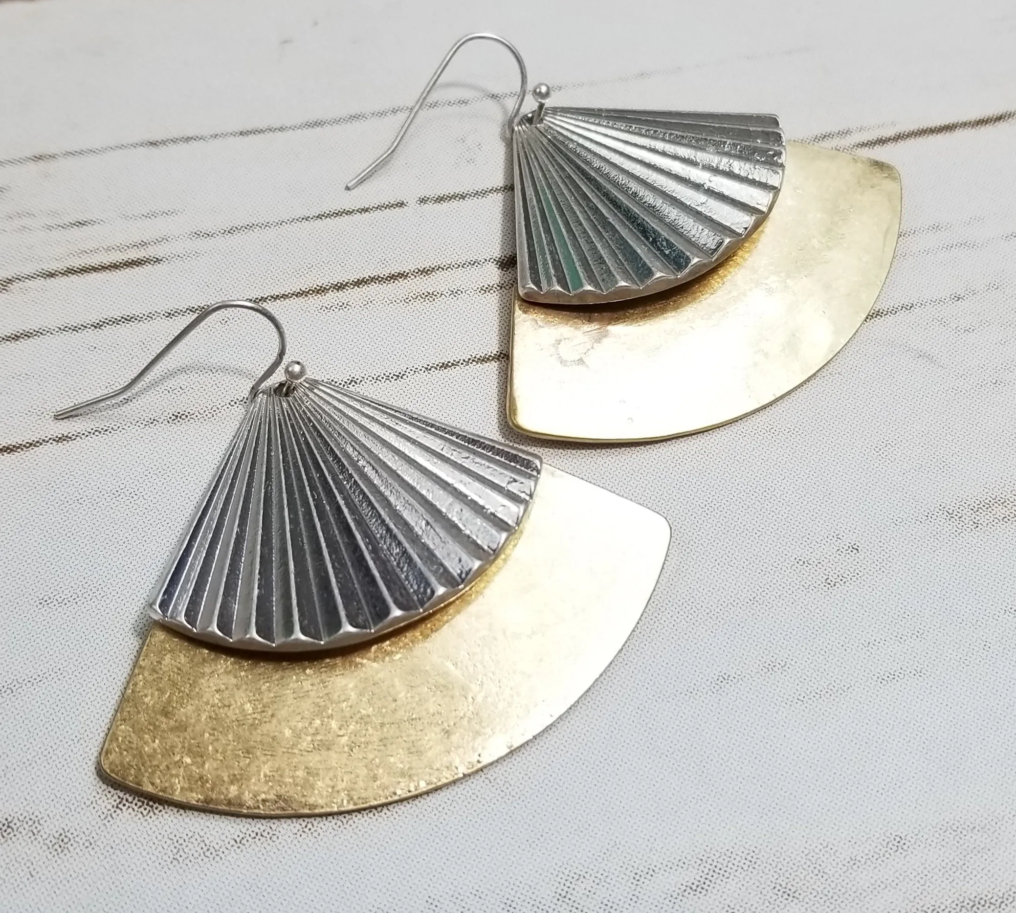 Two Tone Textured Fan Earrings