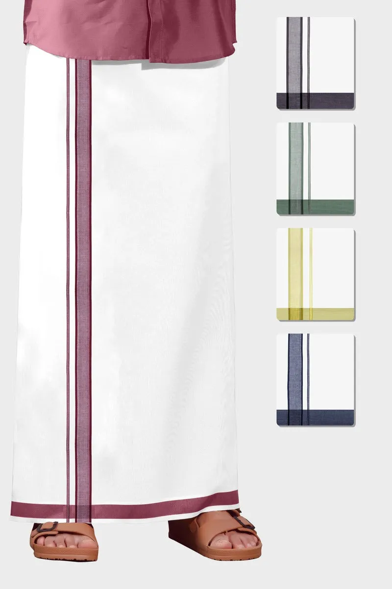 Unique Navya - Navy Blue Smooth Cotton Double Layered Dhoti With Fancy Borders | Uathayam