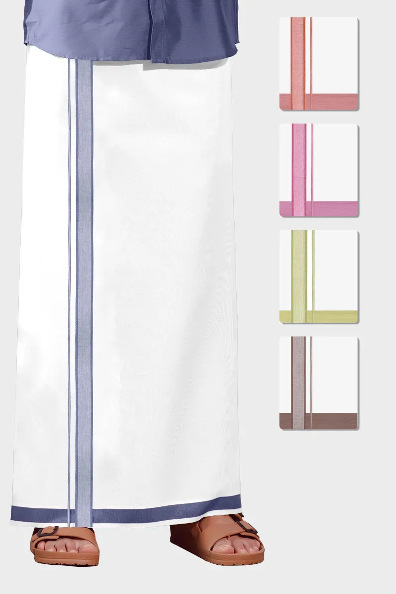 Unique Navya - Navy Blue Smooth Cotton Double Layered Dhoti With Fancy Borders | Uathayam