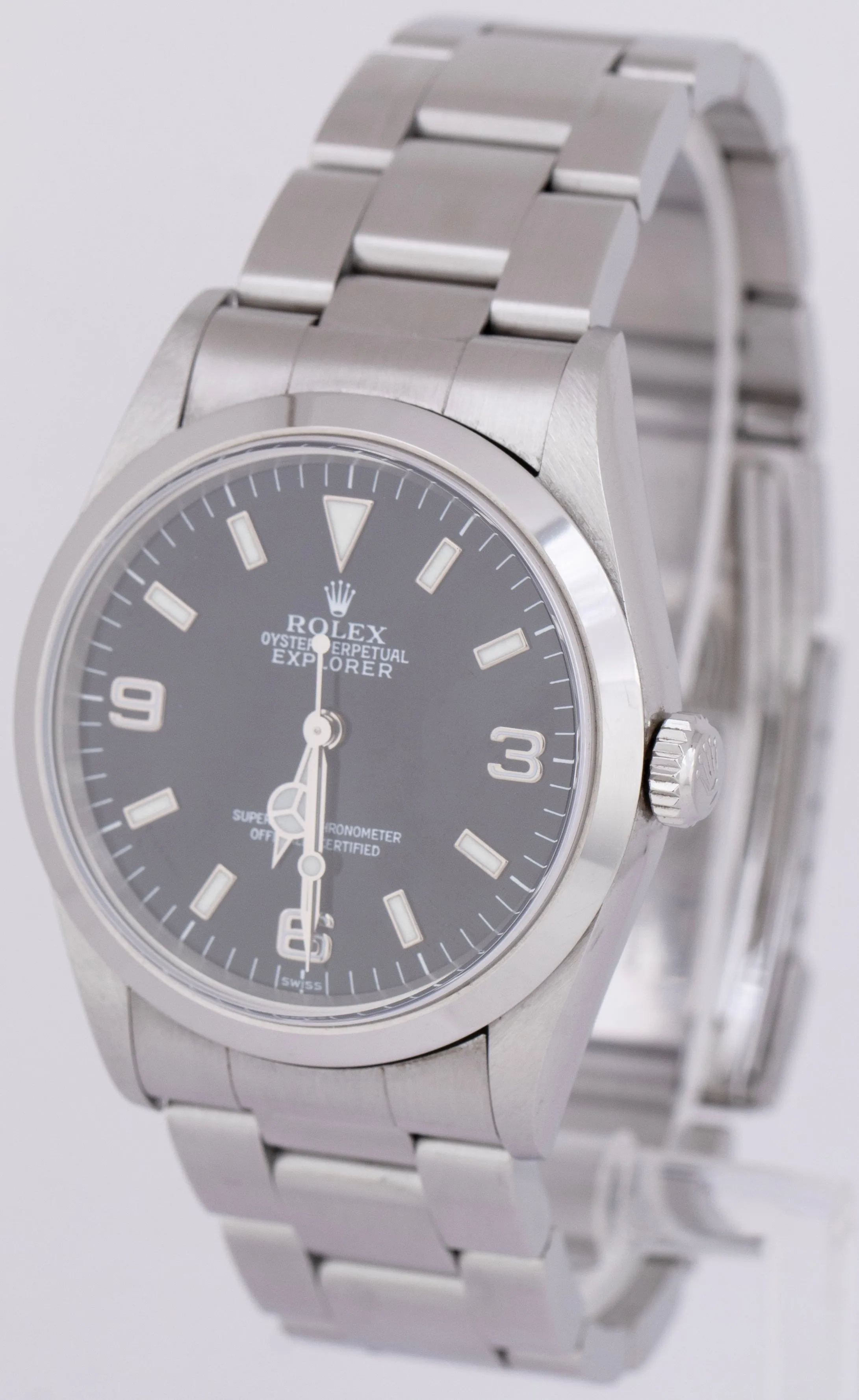 UNPOLISHED Rolex Explorer I Black 36mm 3-6-9 SWISS ONLY Dial Steel Watch 14270