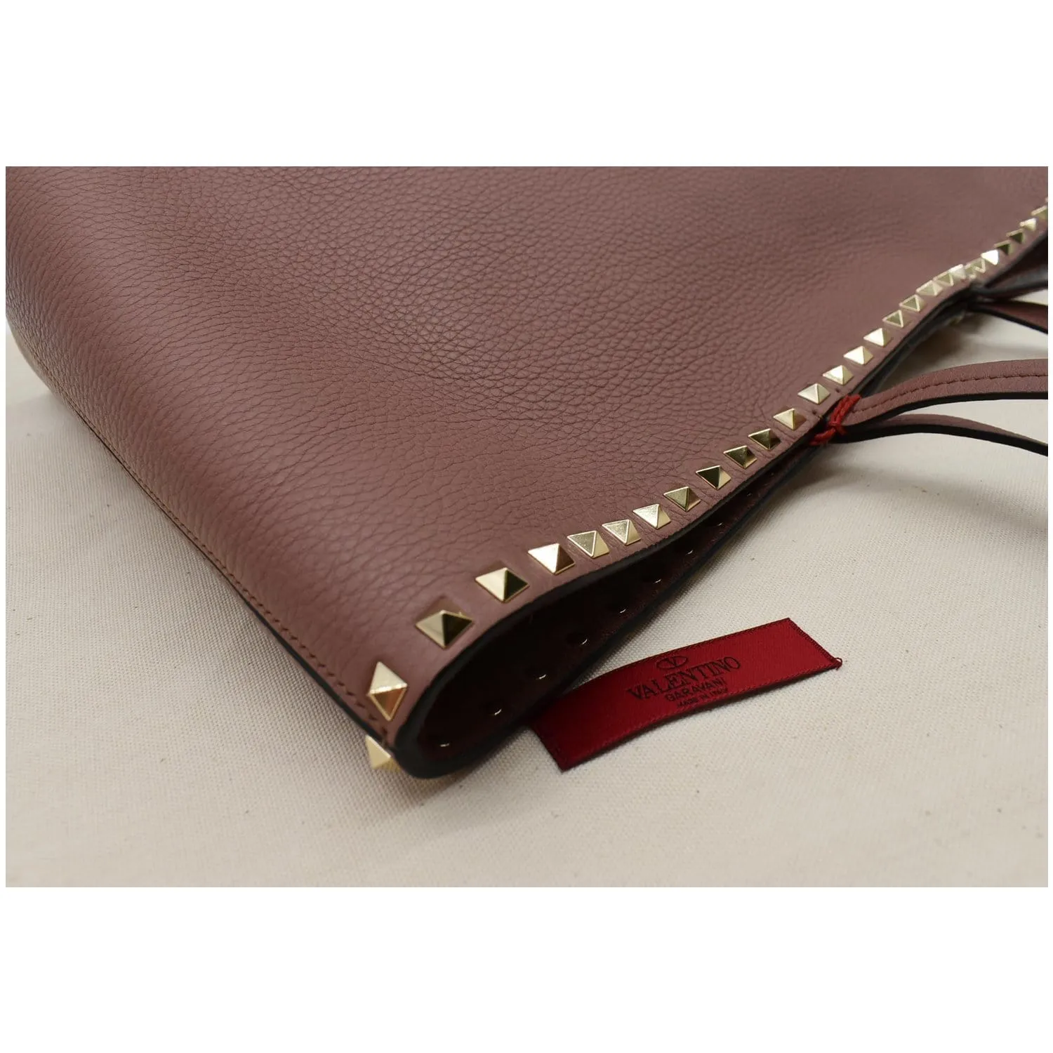 VALENTINO Garavani Rockstud Textured Leather Shopping Tote Bag Dark Rose - 10% OFF