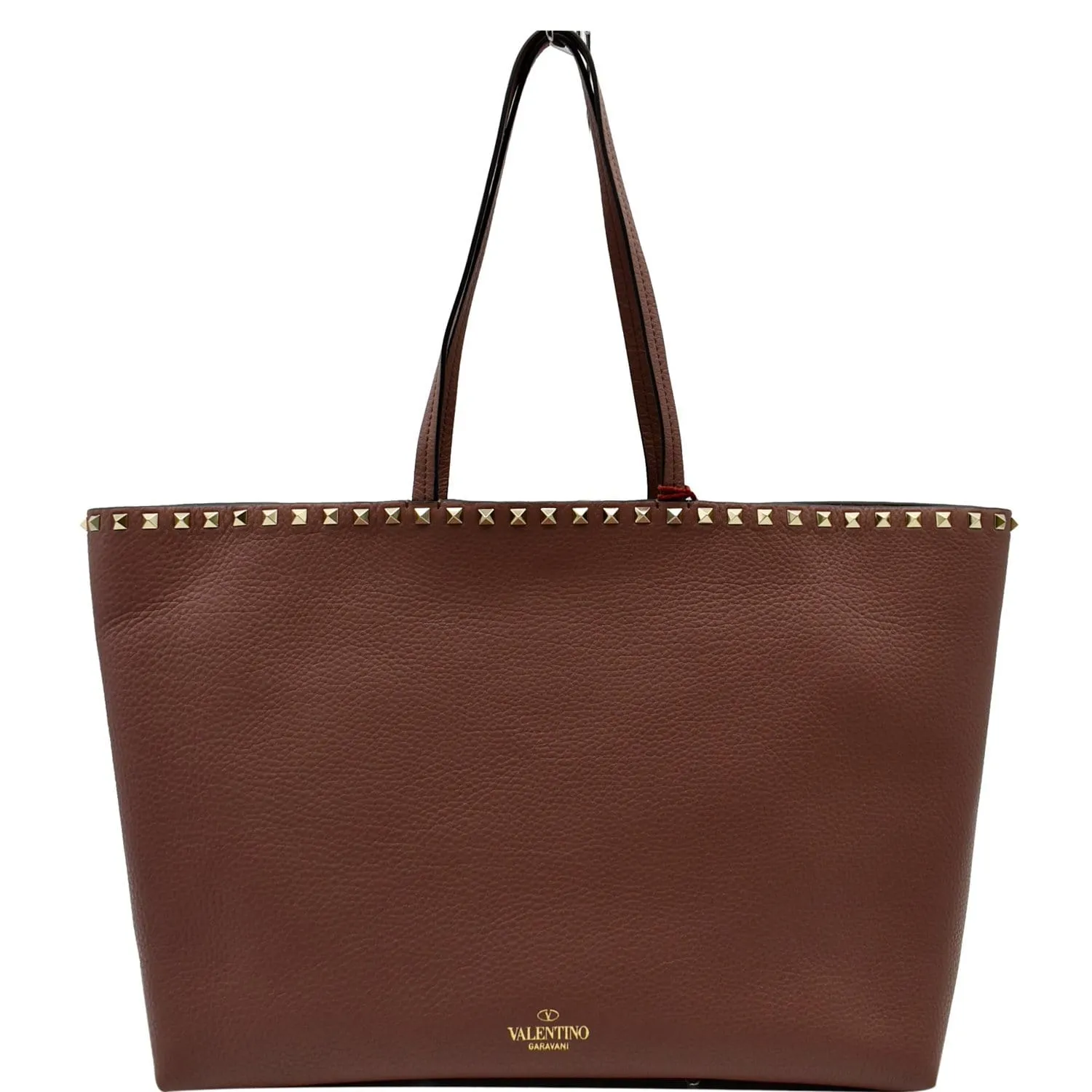 VALENTINO Garavani Rockstud Textured Leather Shopping Tote Bag Dark Rose - 10% OFF