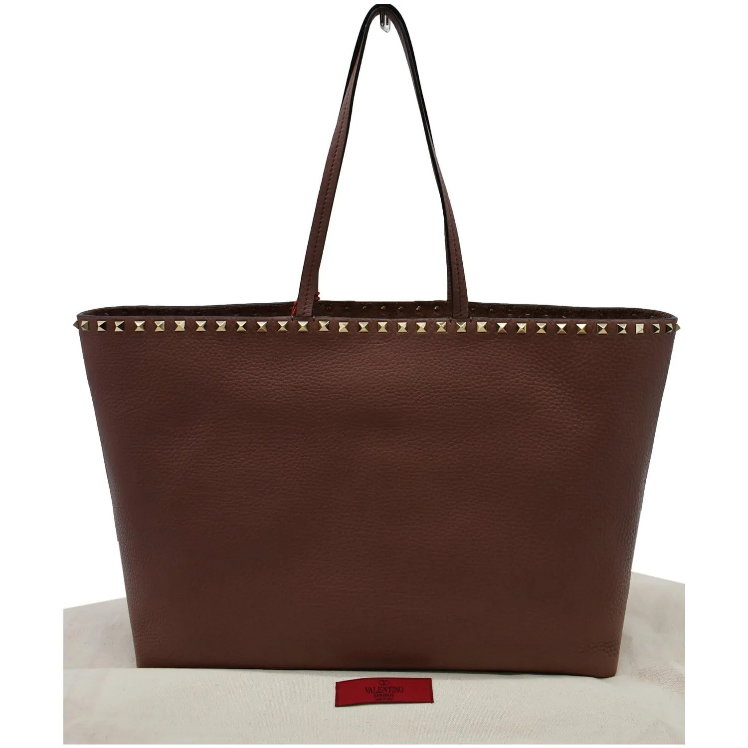 VALENTINO Garavani Rockstud Textured Leather Shopping Tote Bag Dark Rose - 10% OFF