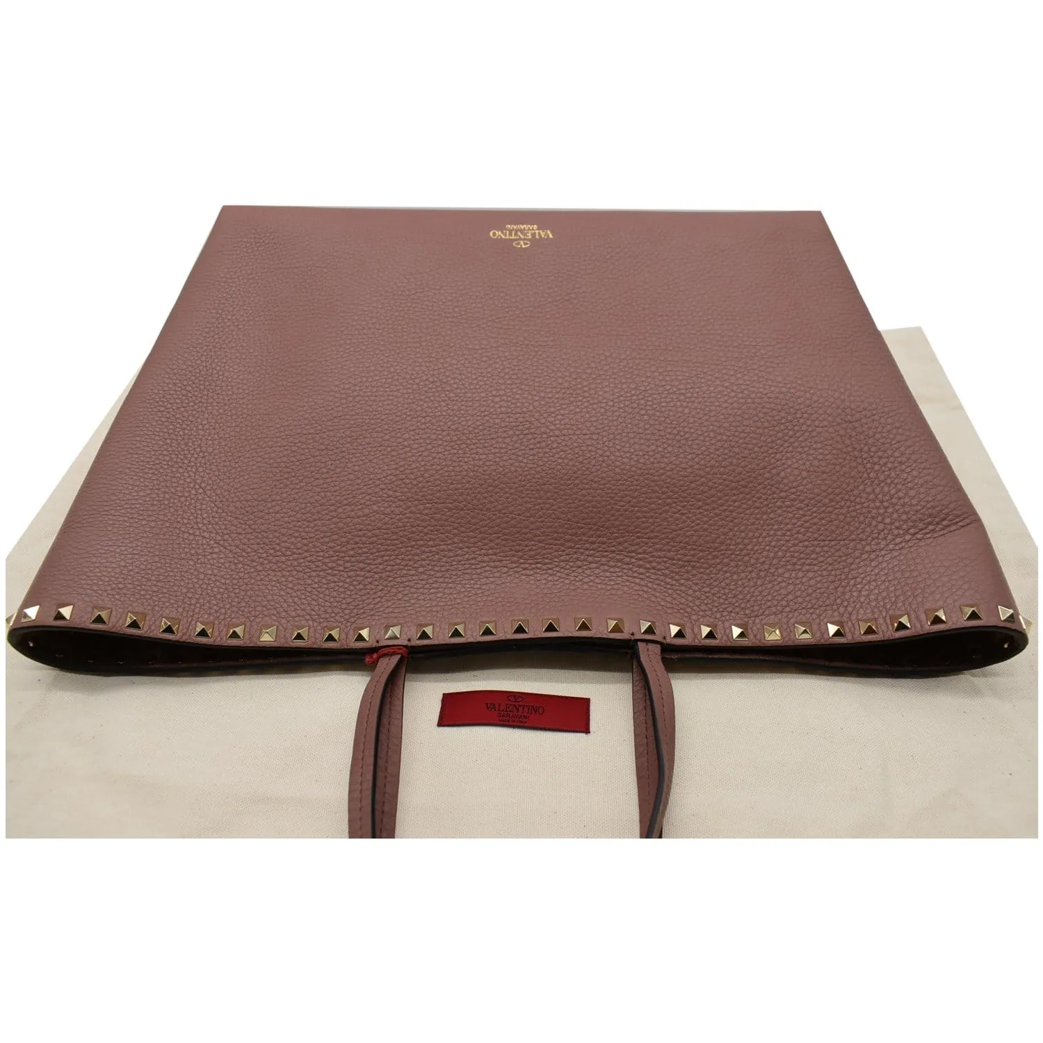 VALENTINO Garavani Rockstud Textured Leather Shopping Tote Bag Dark Rose - 10% OFF