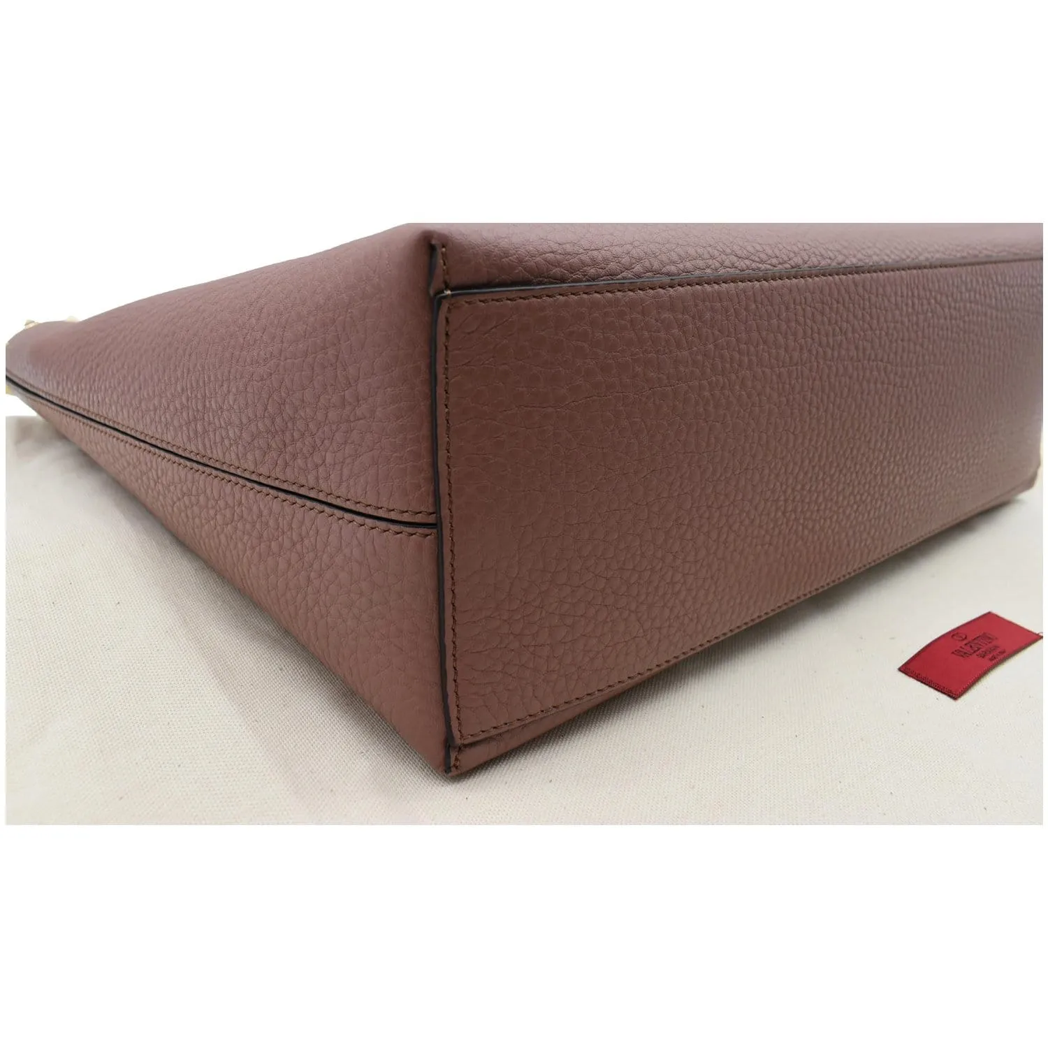 VALENTINO Garavani Rockstud Textured Leather Shopping Tote Bag Dark Rose - 10% OFF