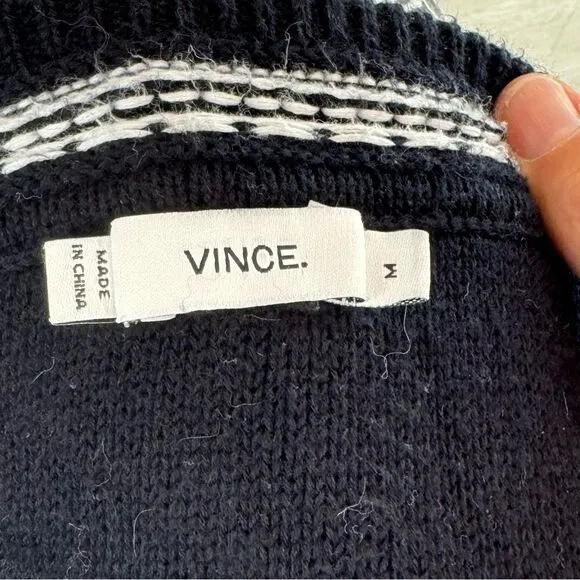 Vince Striped Textured V-Neck Cotton Sweater