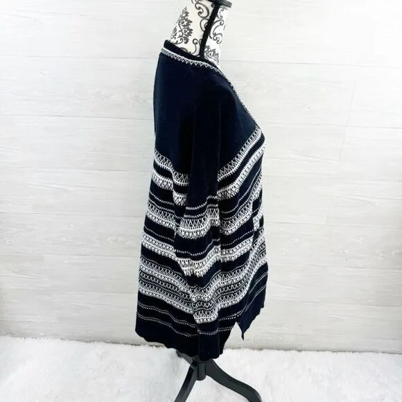 Vince Striped Textured V-Neck Cotton Sweater