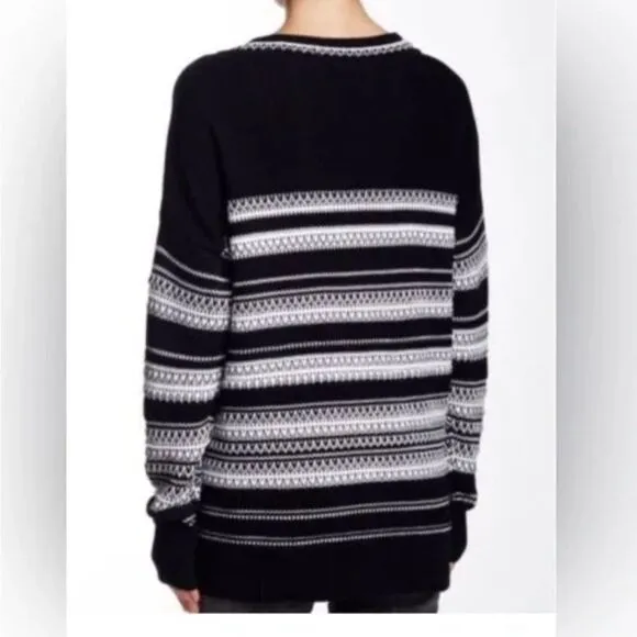 Vince Striped Textured V-Neck Cotton Sweater