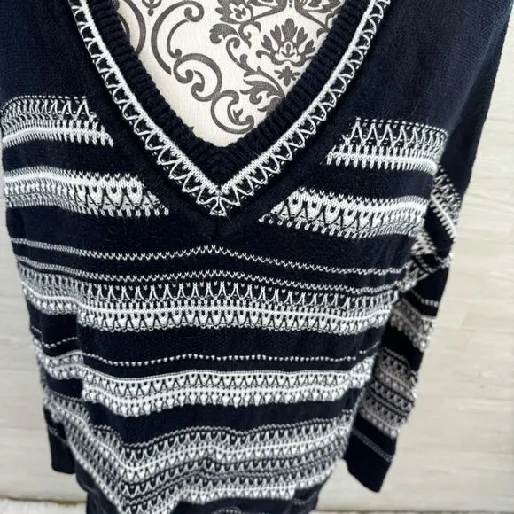 Vince Striped Textured V-Neck Cotton Sweater
