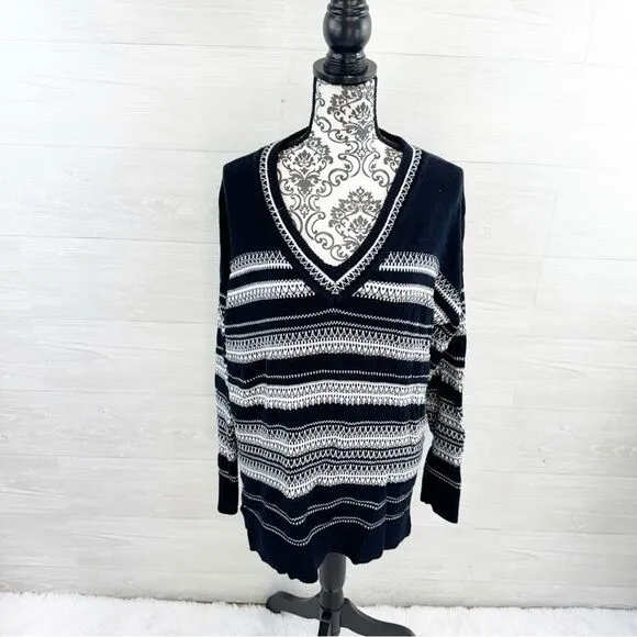 Vince Striped Textured V-Neck Cotton Sweater