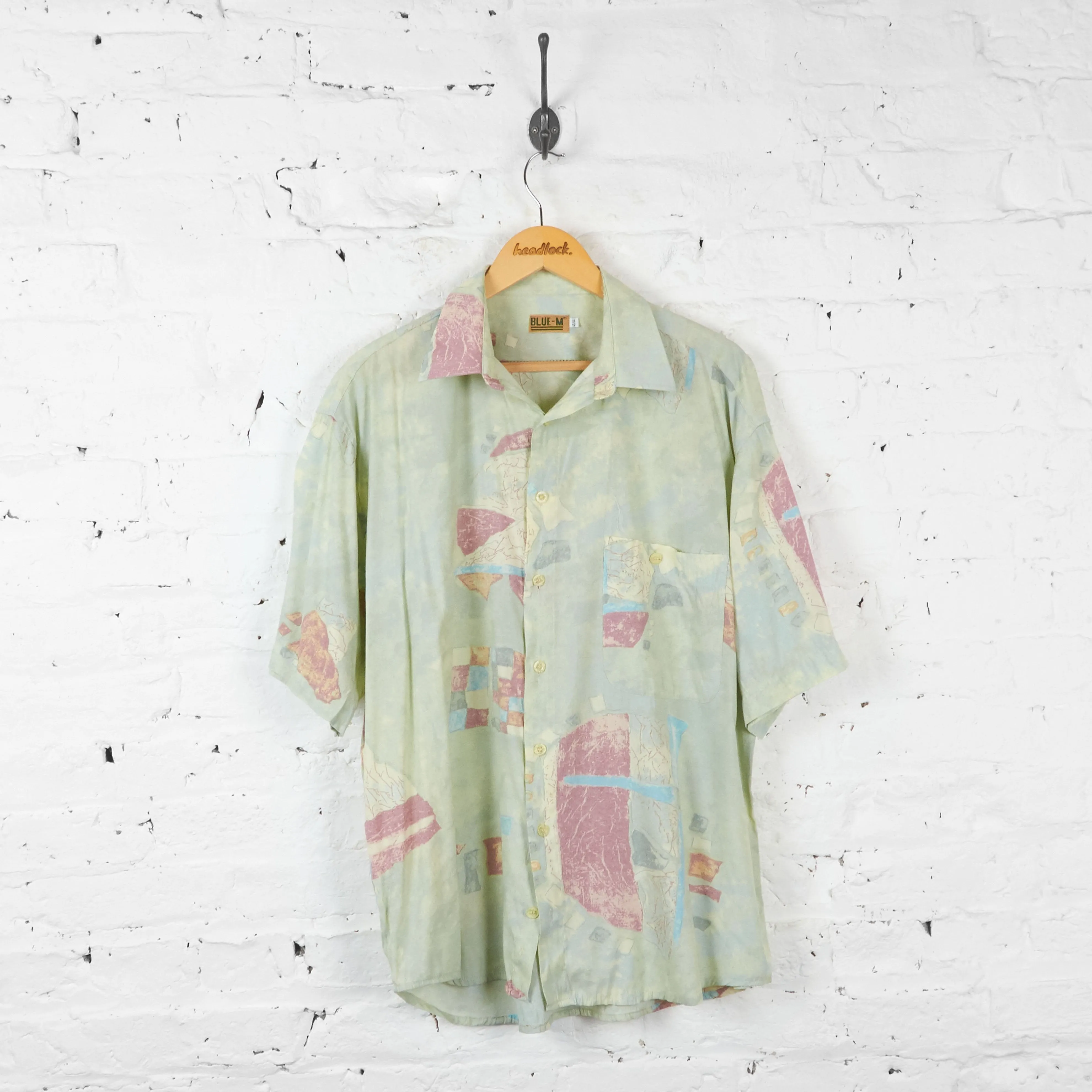 Vintage Abstract Party Shirt - Green/Pink  - L