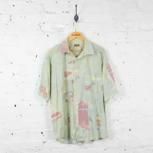 Vintage Abstract Party Shirt - Green/Pink  - L