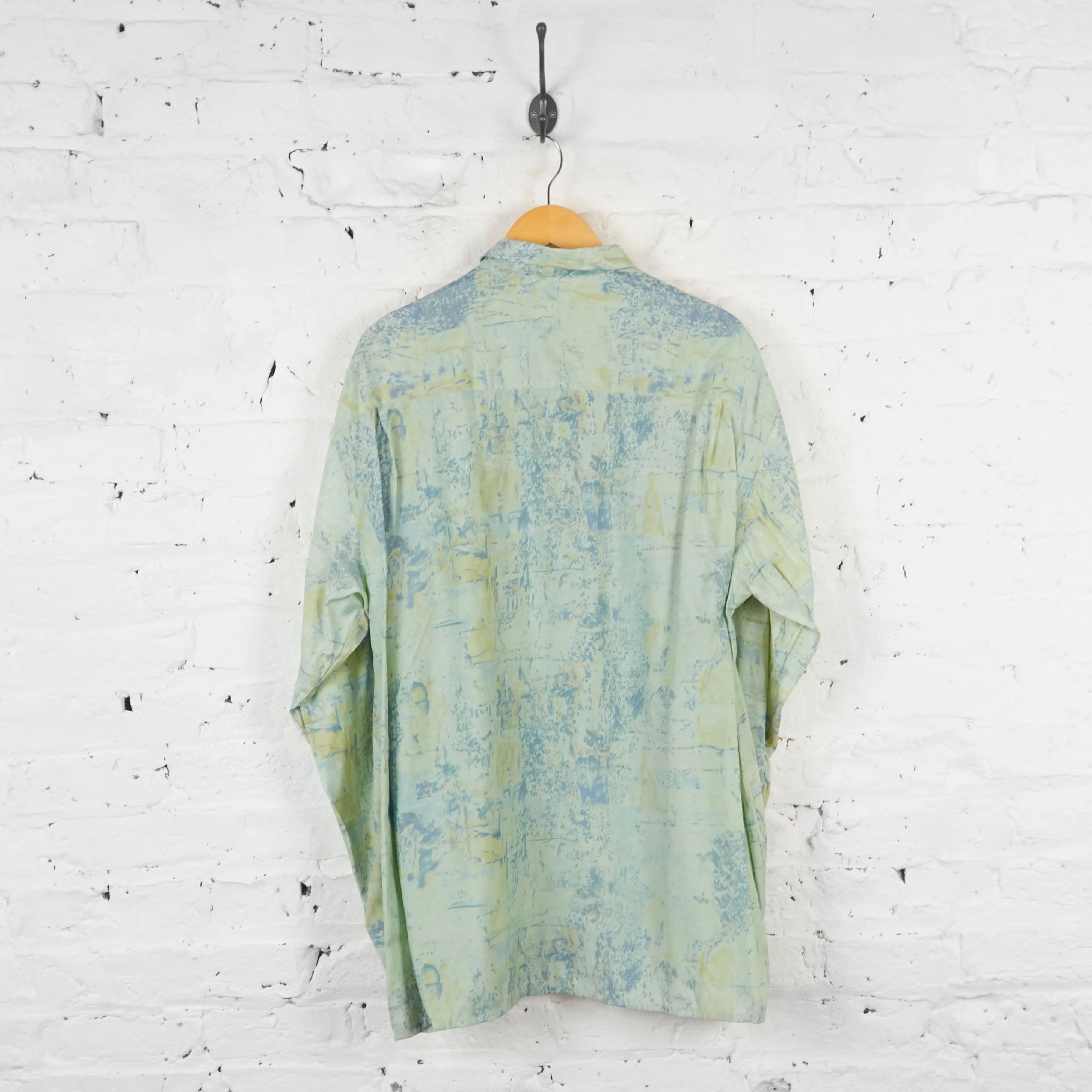Vintage Abstract Patterned Party Shirt - Blue - L