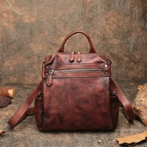 Vintage Brown Leather Rucksack Bag Womens School Leather Backpack Ladies Backpack Purses