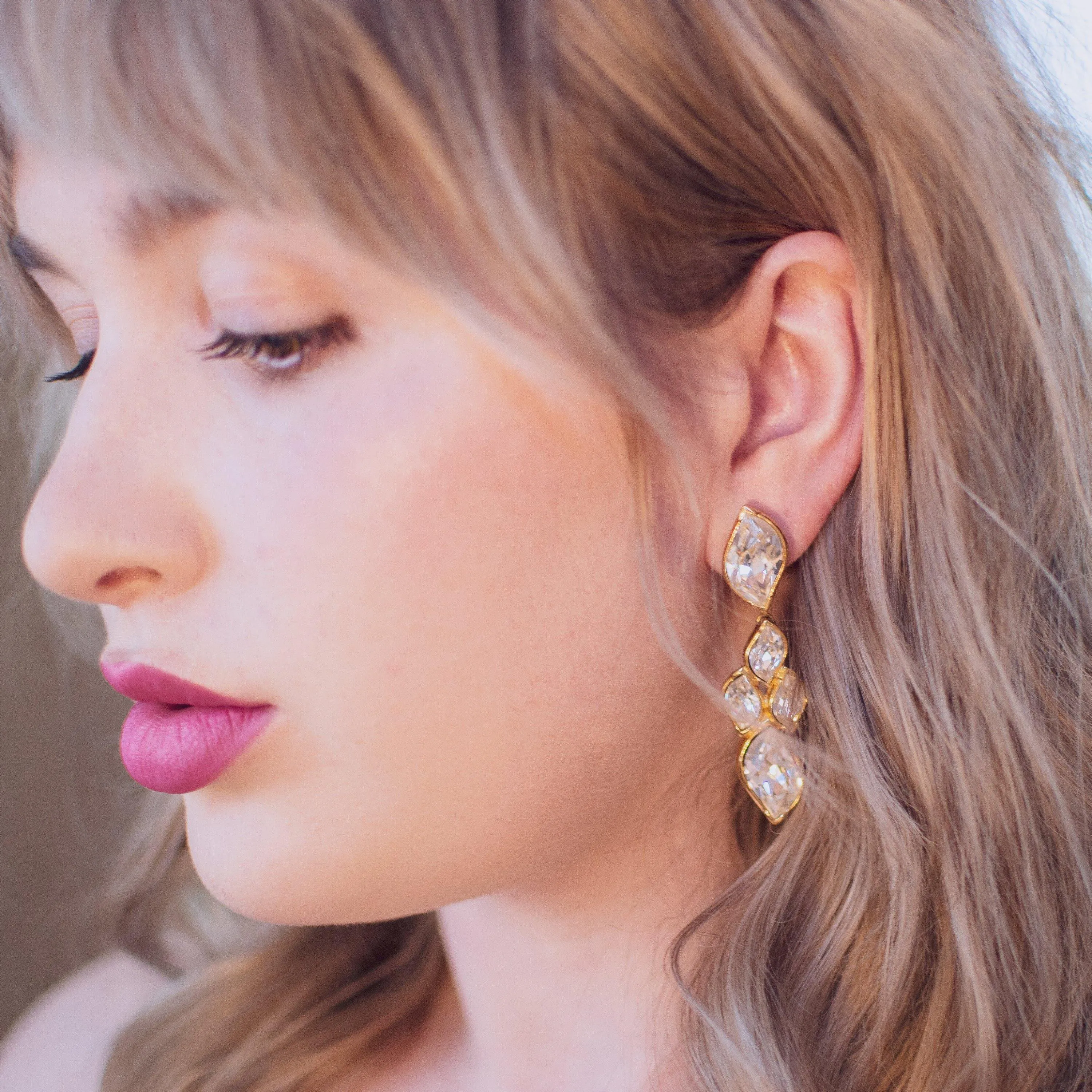 Vintage Christian Dior Diamante Crystal Drop Statement Earrings