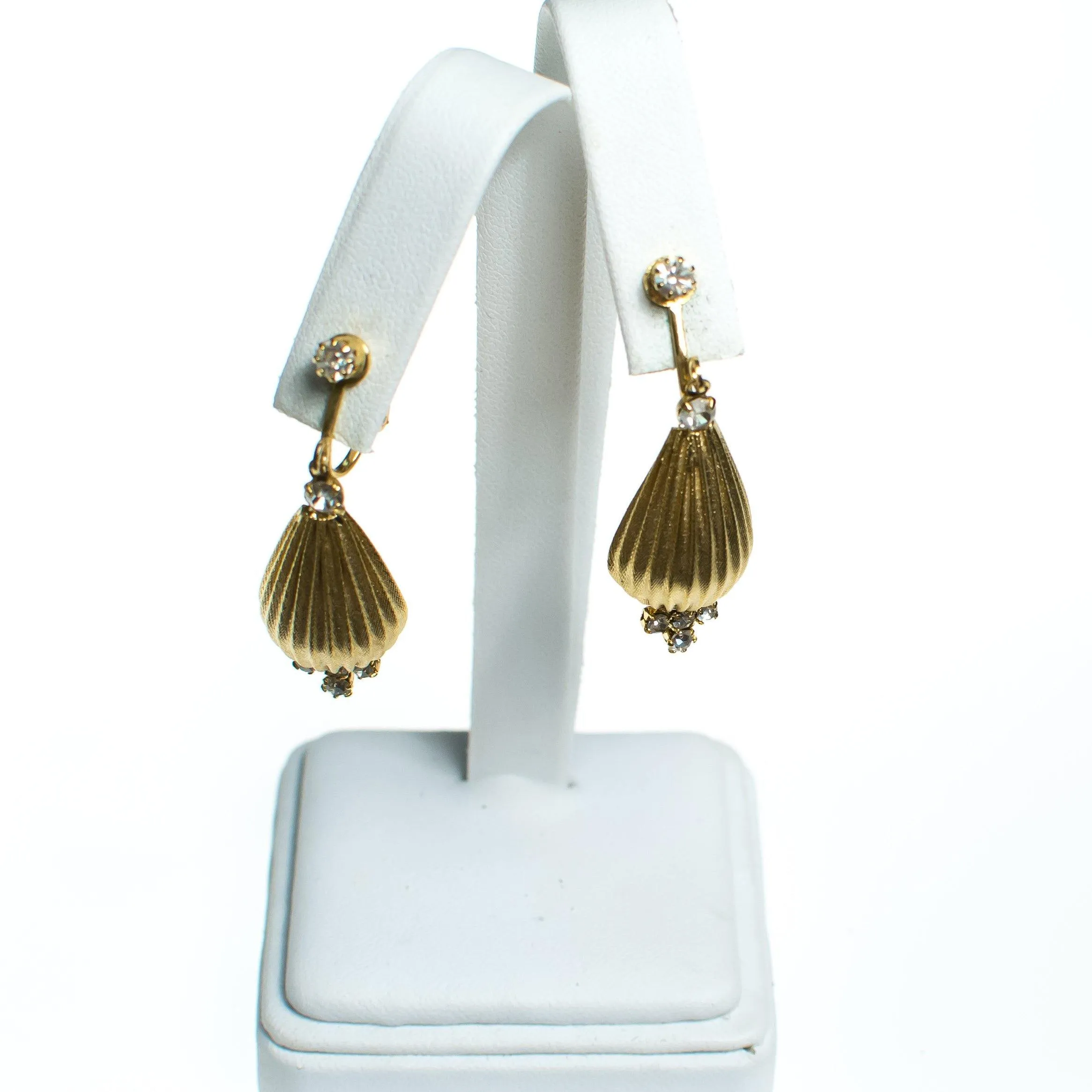 Vintage Fluted Gold Orb Dangling Drop Statement Earrings with Crystals