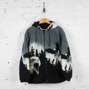 Vintage Hawk Patterned Fleece - Grey - M
