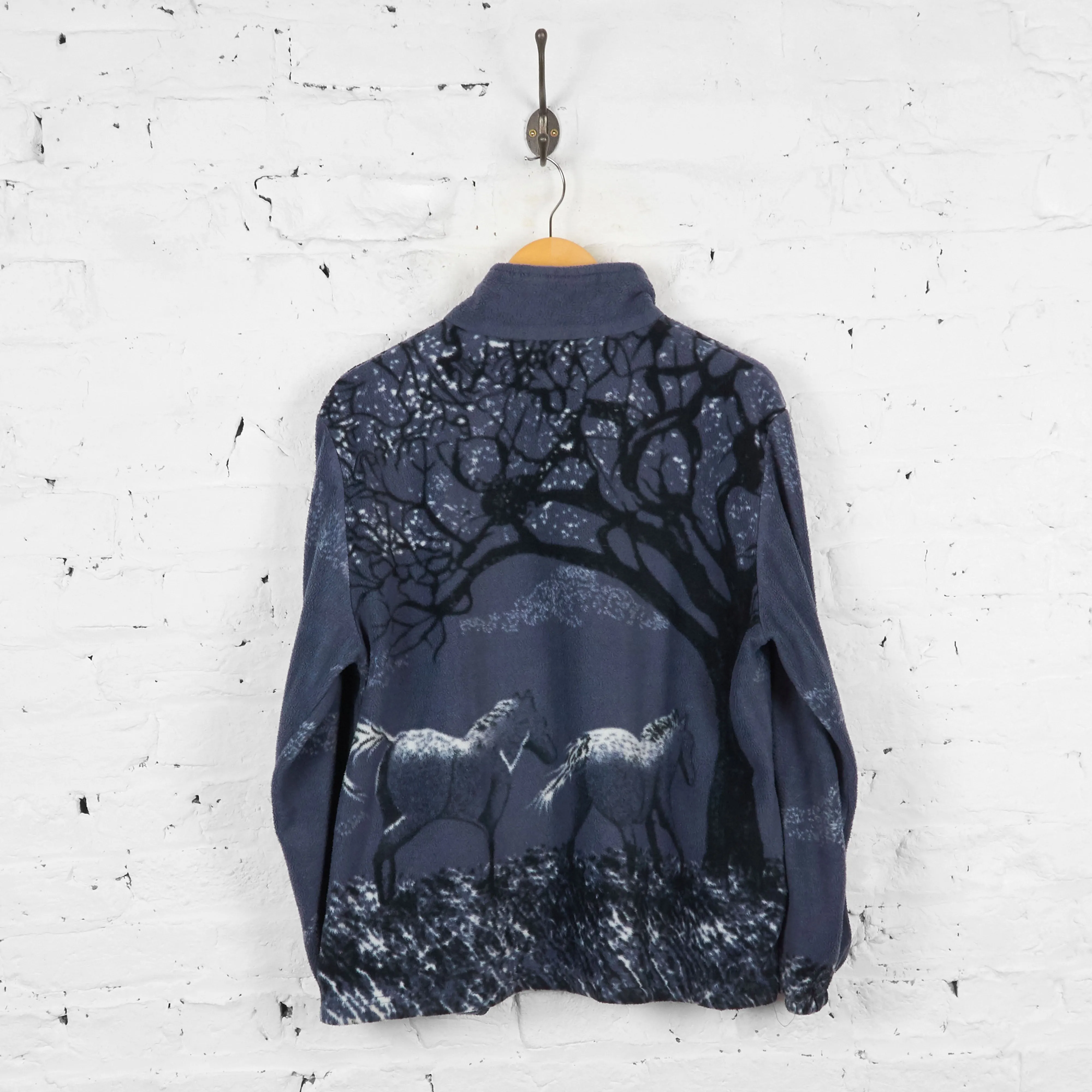 Vintage Horses Patterned Fleece - Blue - M