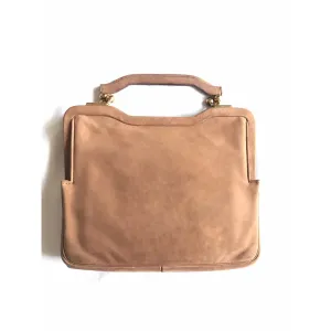 Vintage LANVIN brown suede leather handbag with kiss lock closure. Rare masterpiece from old era. 0404251