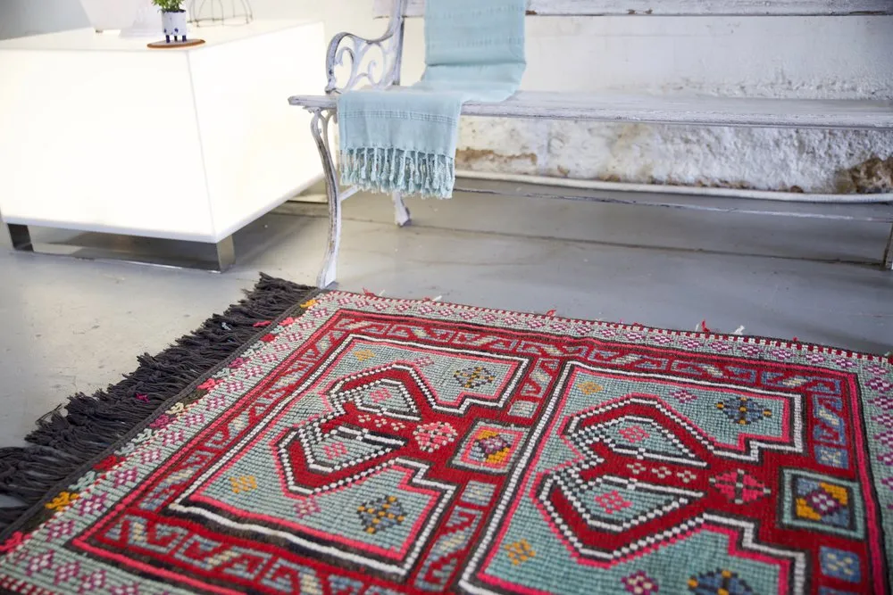 Vintage Mersin Mut Cicim Kilim Rug 2.10ftx4ft