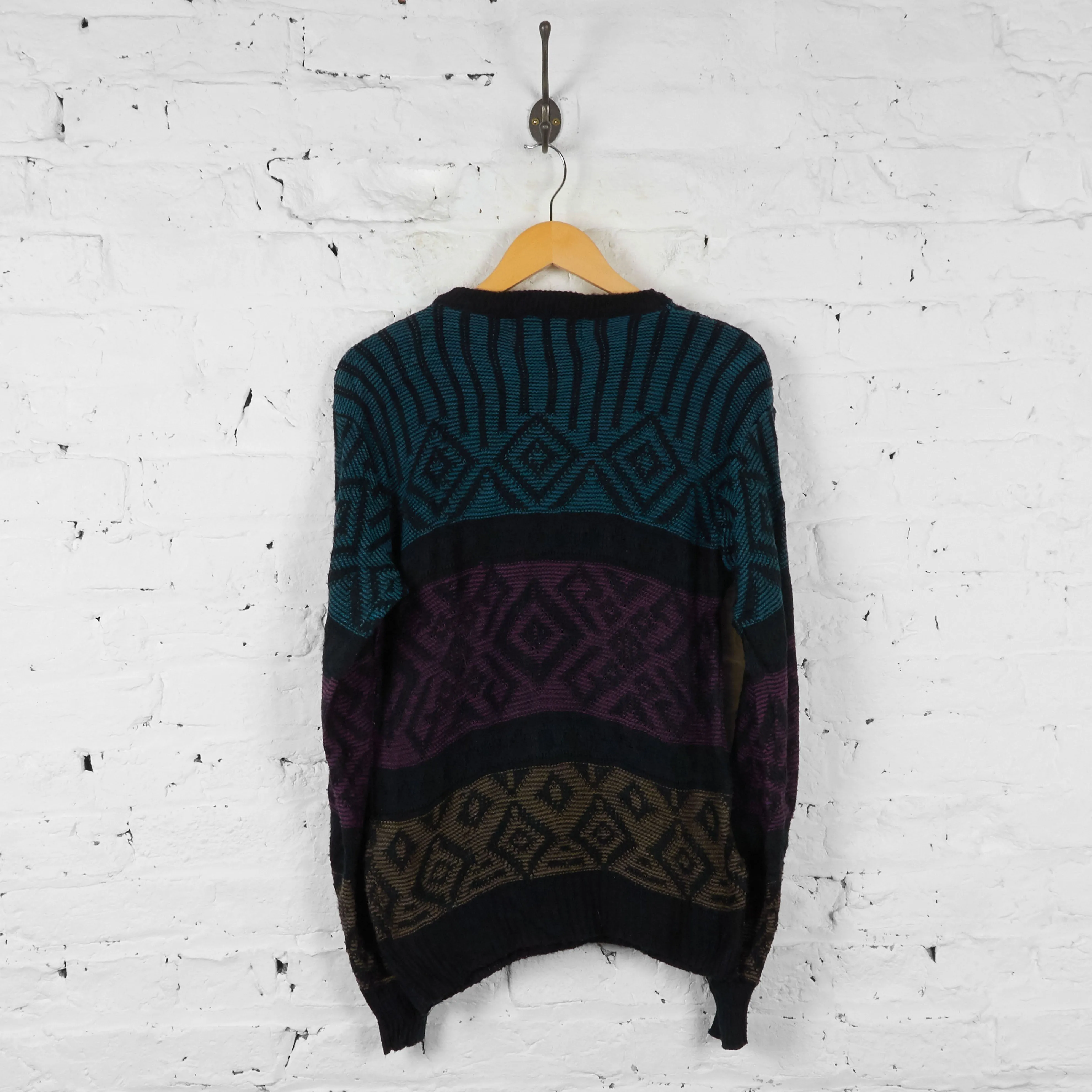 Vintage Patterned Knit Jumper - Black - M