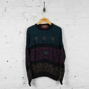 Vintage Patterned Knit Jumper - Black - M