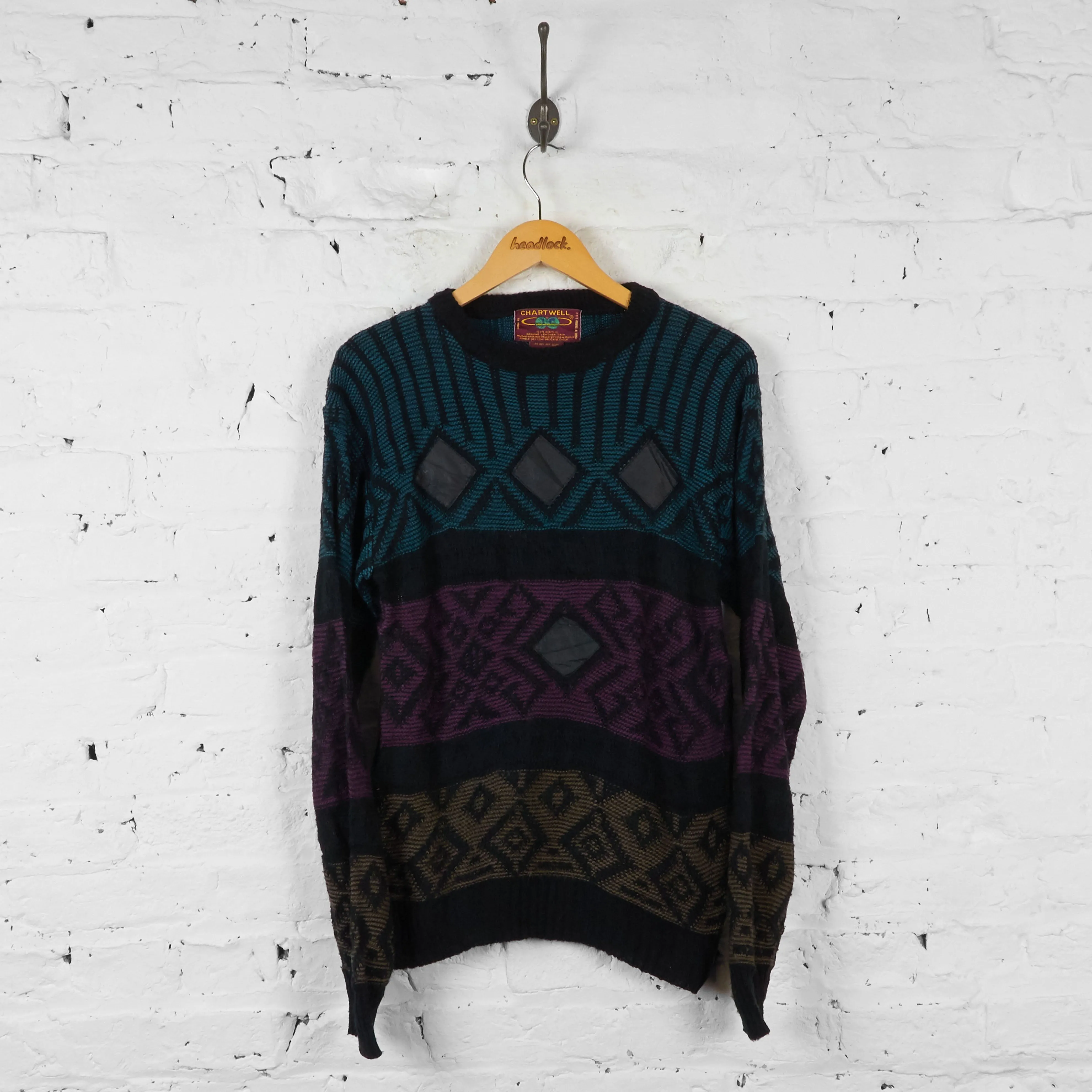 Vintage Patterned Knit Jumper - Black - M