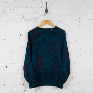 Vintage Patterned Knit Jumper - Blue - M