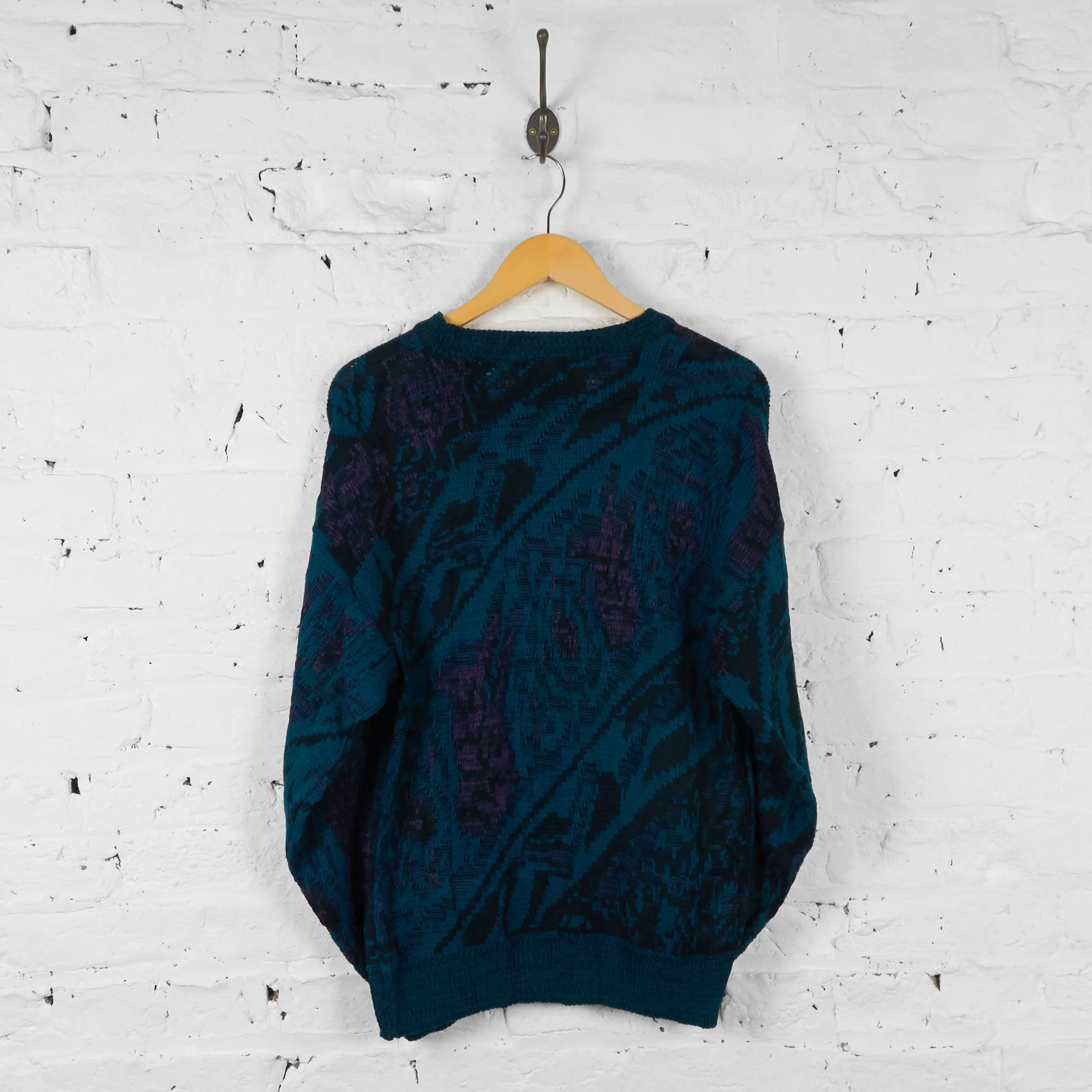 Vintage Patterned Knit Jumper - Blue - M