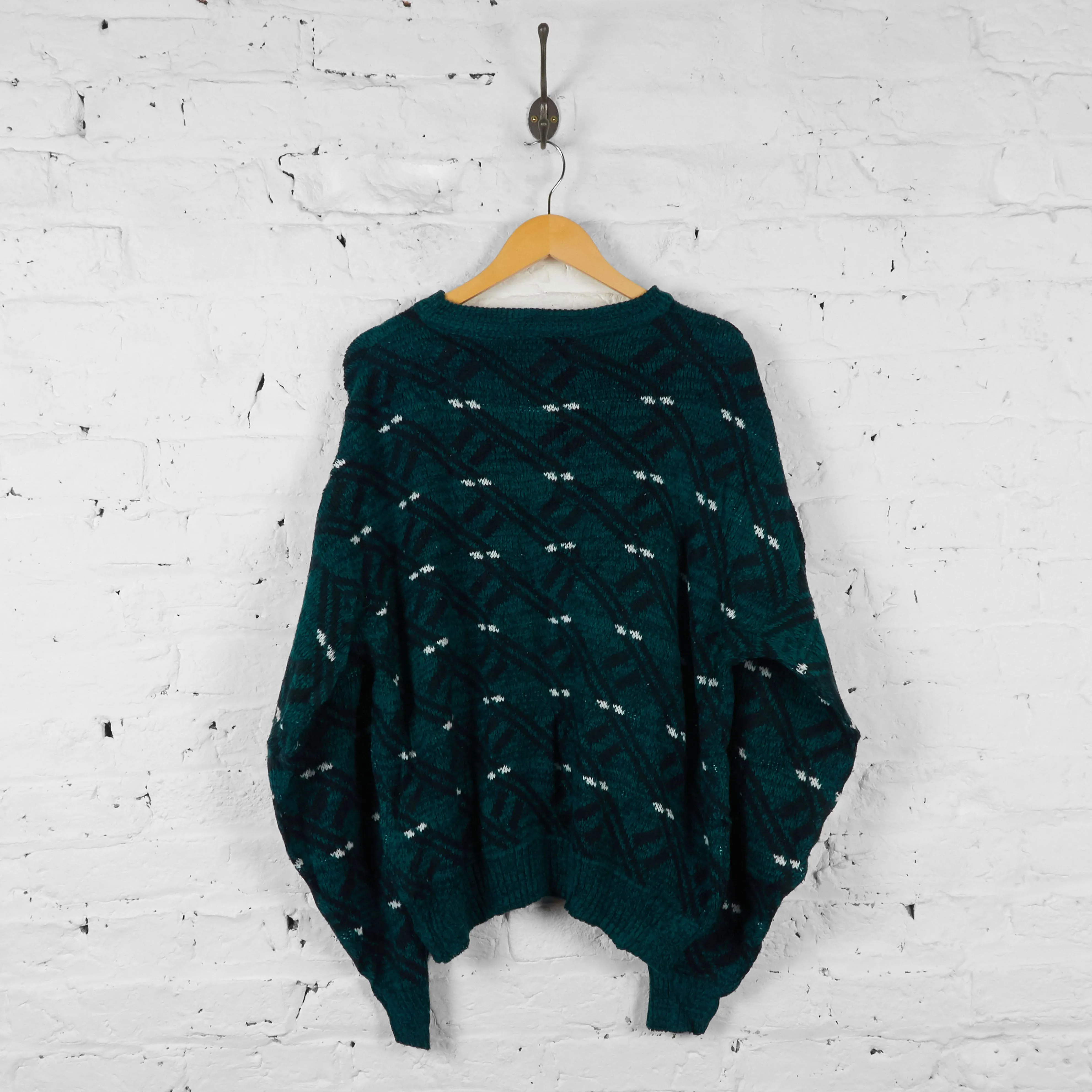Vintage Patterned Knit Jumper - Green - XL