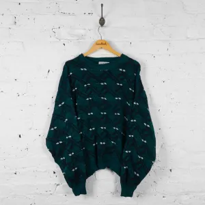 Vintage Patterned Knit Jumper - Green - XL