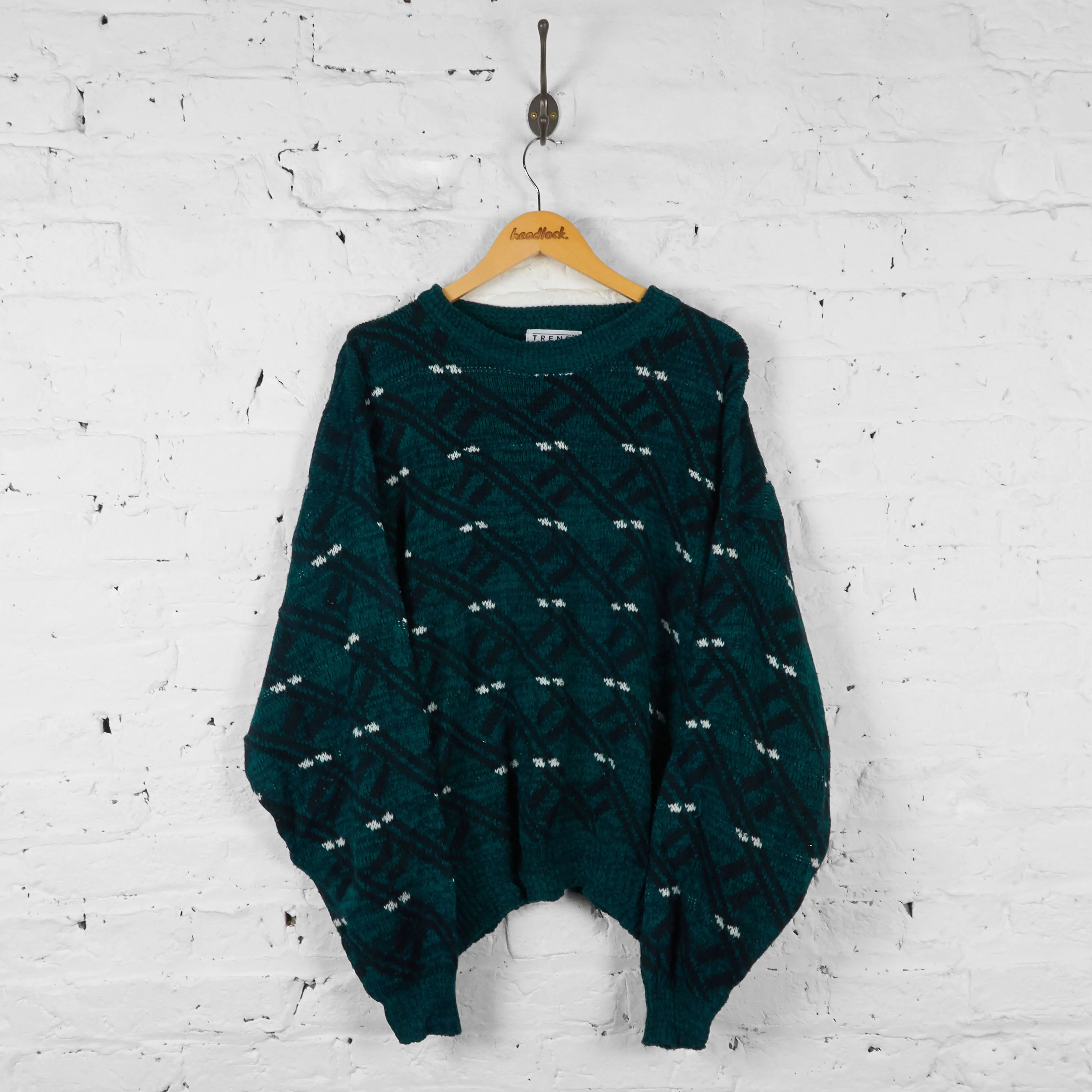 Vintage Patterned Knit Jumper - Green - XL