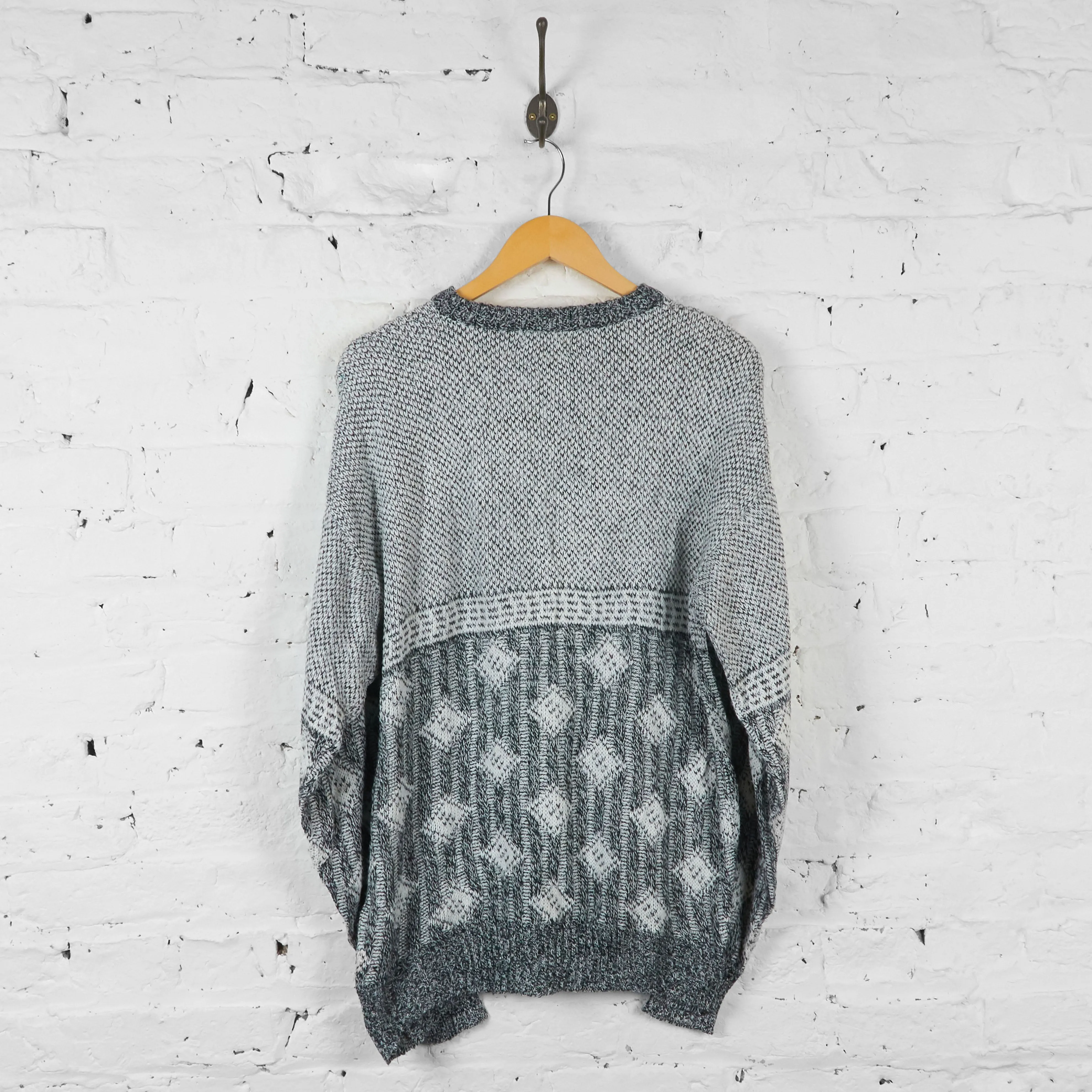 Vintage Patterned Knit Jumper - Grey - L