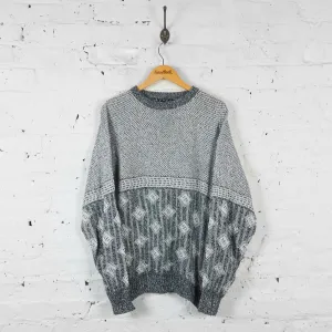 Vintage Patterned Knit Jumper - Grey - L