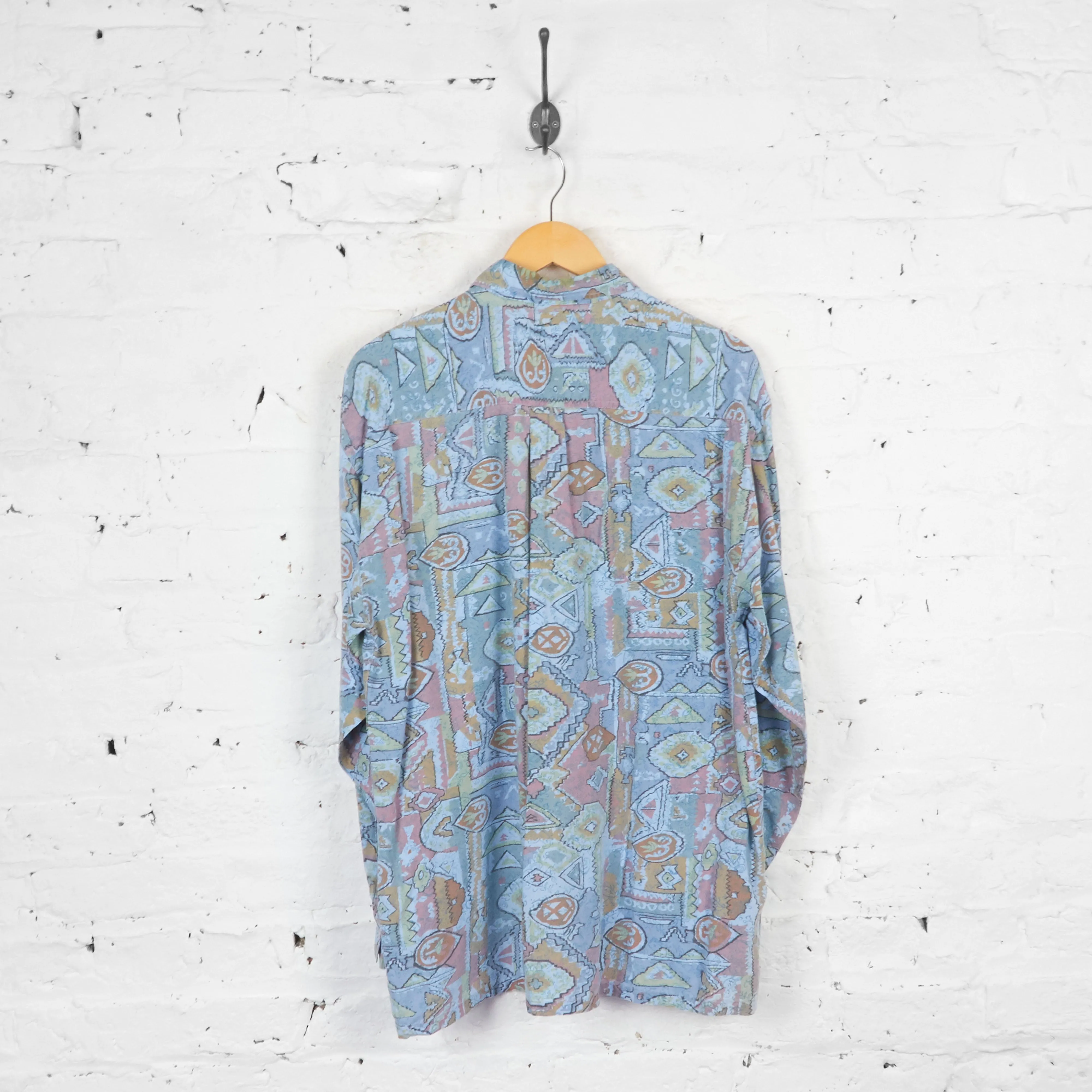 Vintage Patterned Party Shirt - Blue - L