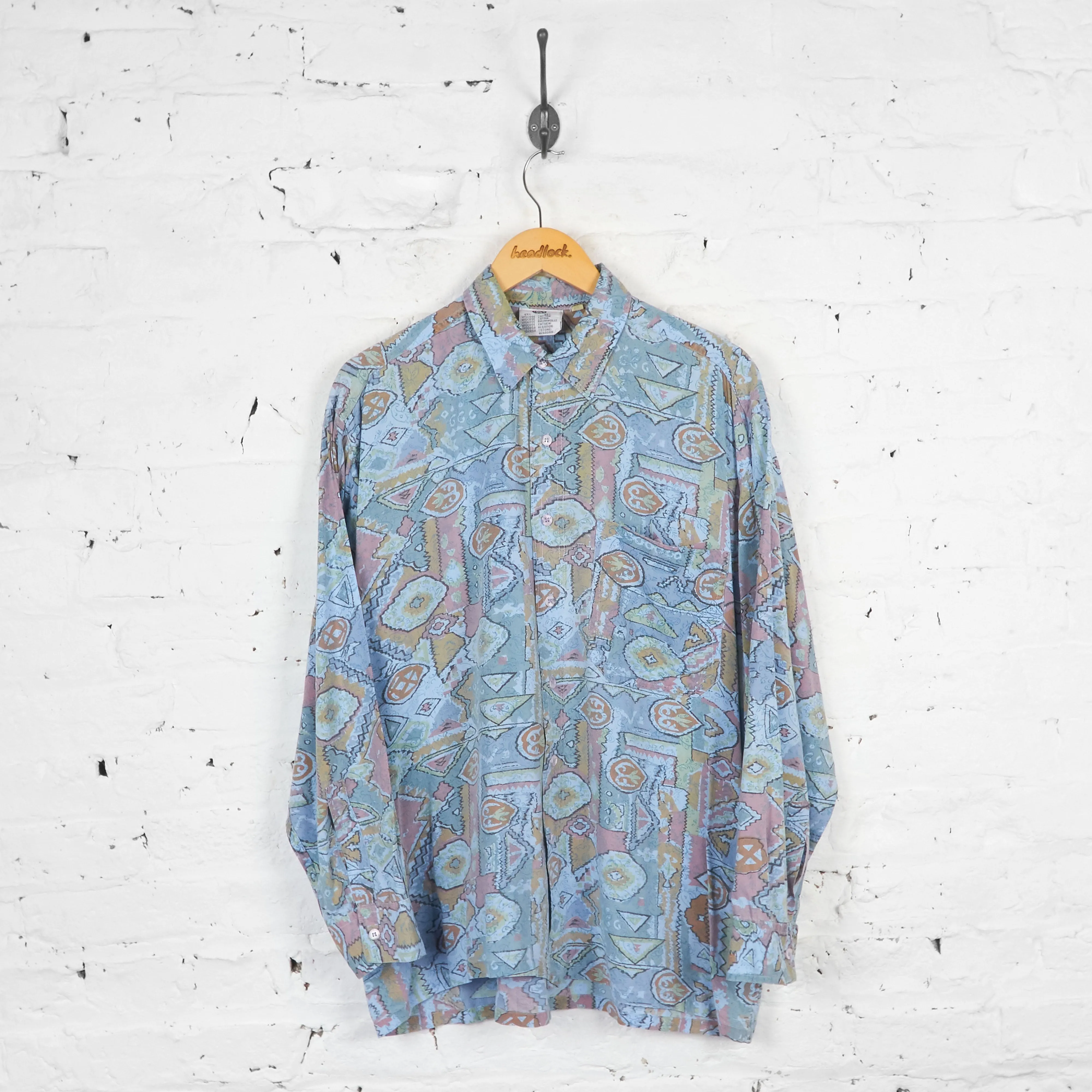 Vintage Patterned Party Shirt - Blue - L