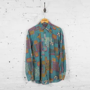 Vintage Patterned Party Shirt - Blue - M