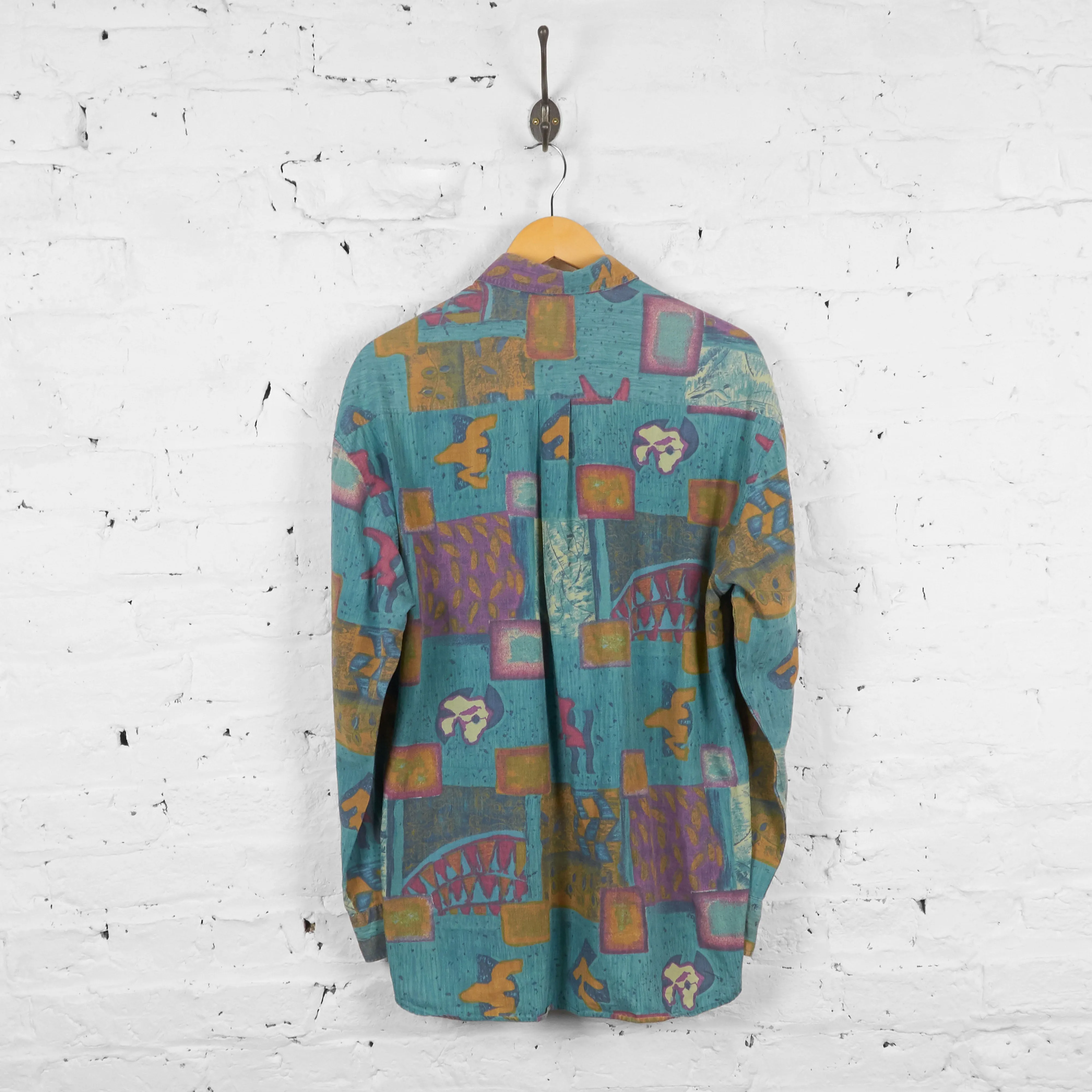 Vintage Patterned Party Shirt - Blue - M