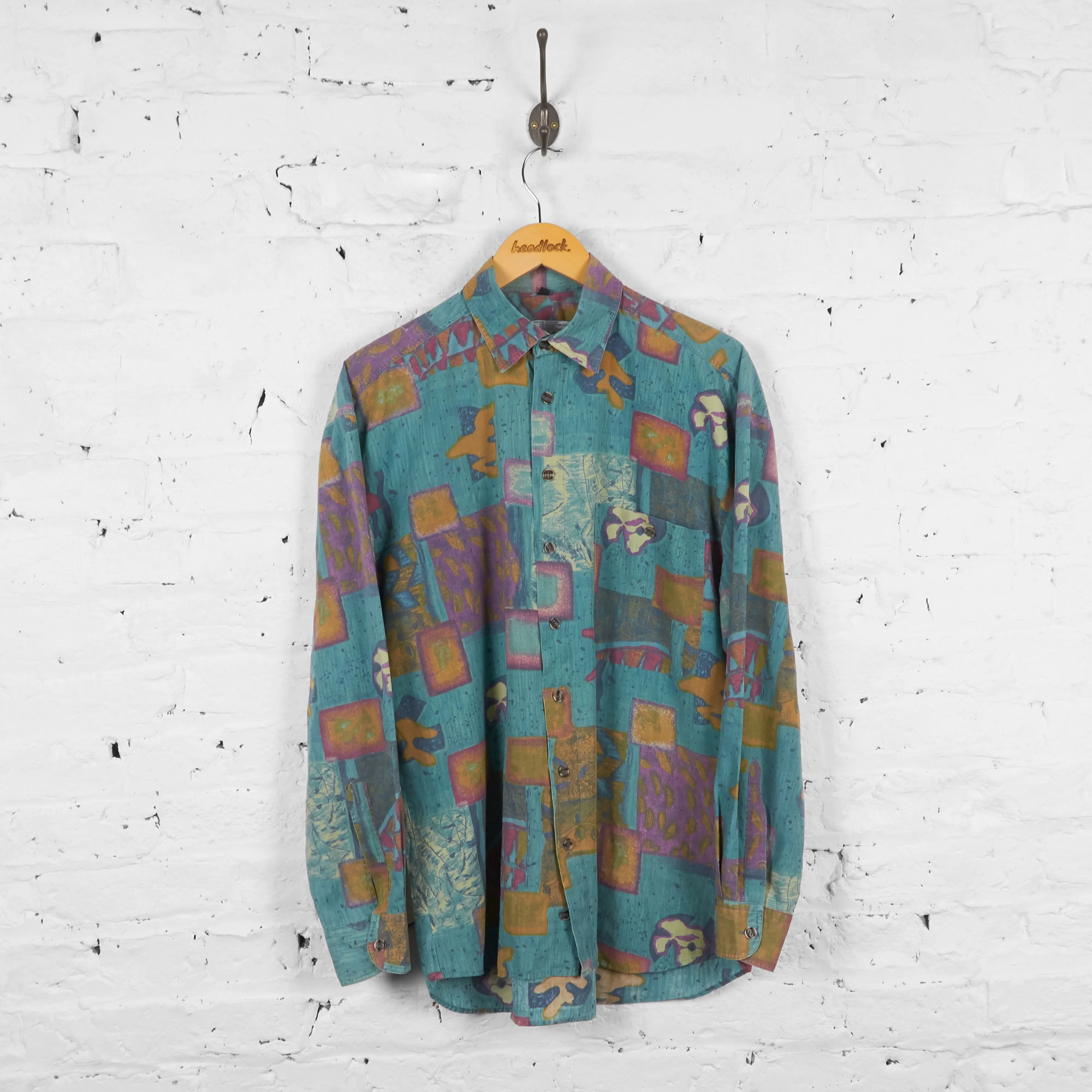 Vintage Patterned Party Shirt - Blue - M