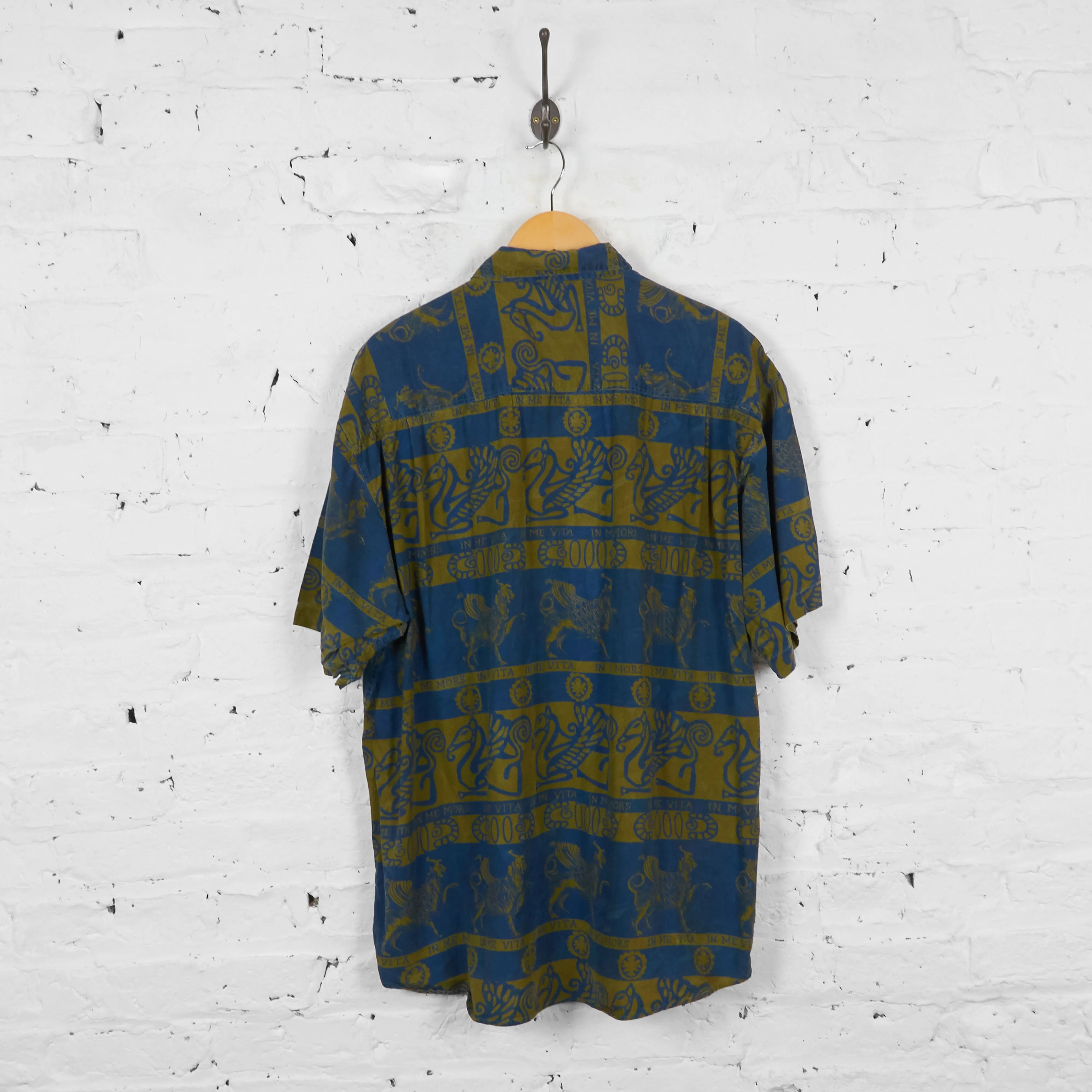 Vintage Patterned Party Shirt - Blue - XL
