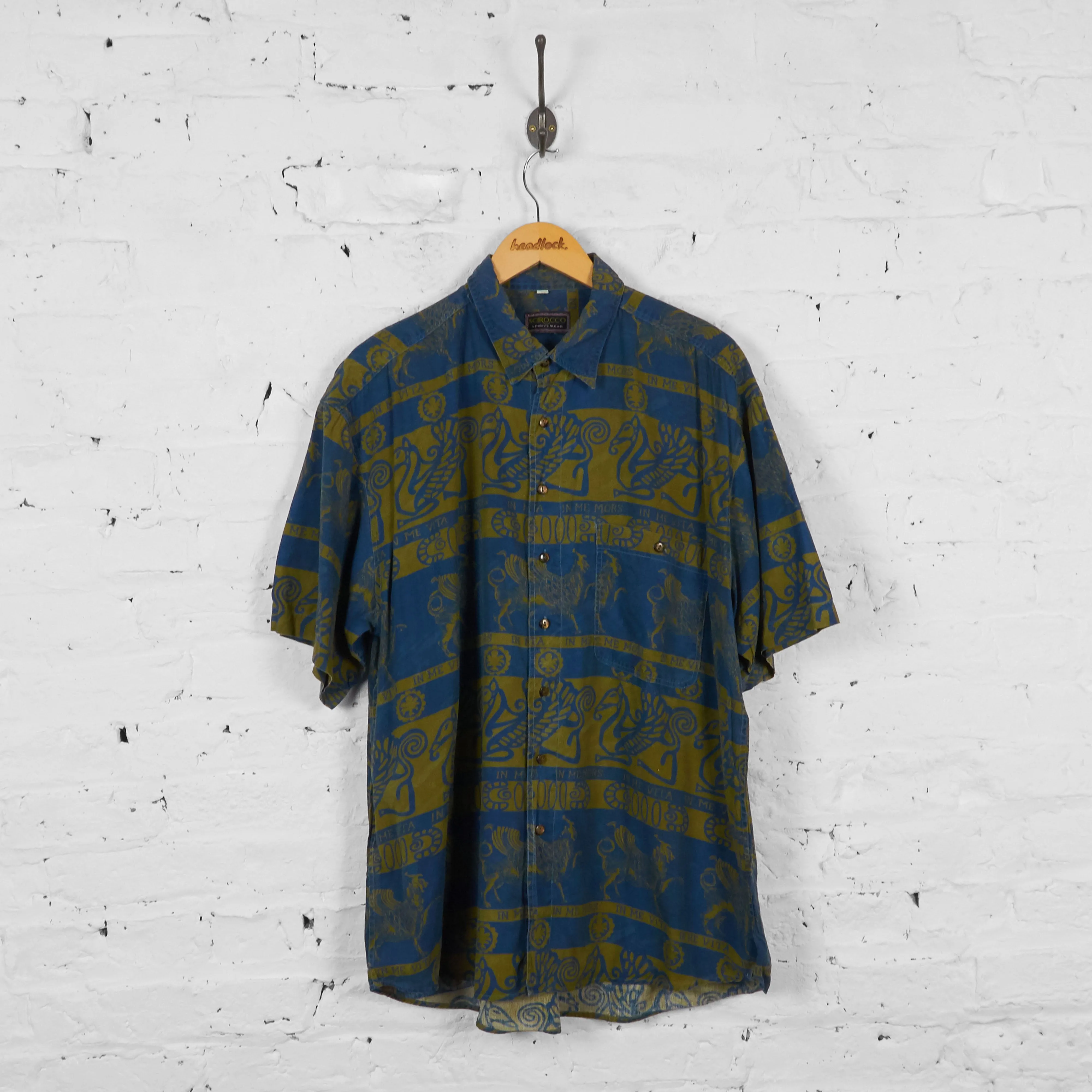 Vintage Patterned Party Shirt - Blue - XL