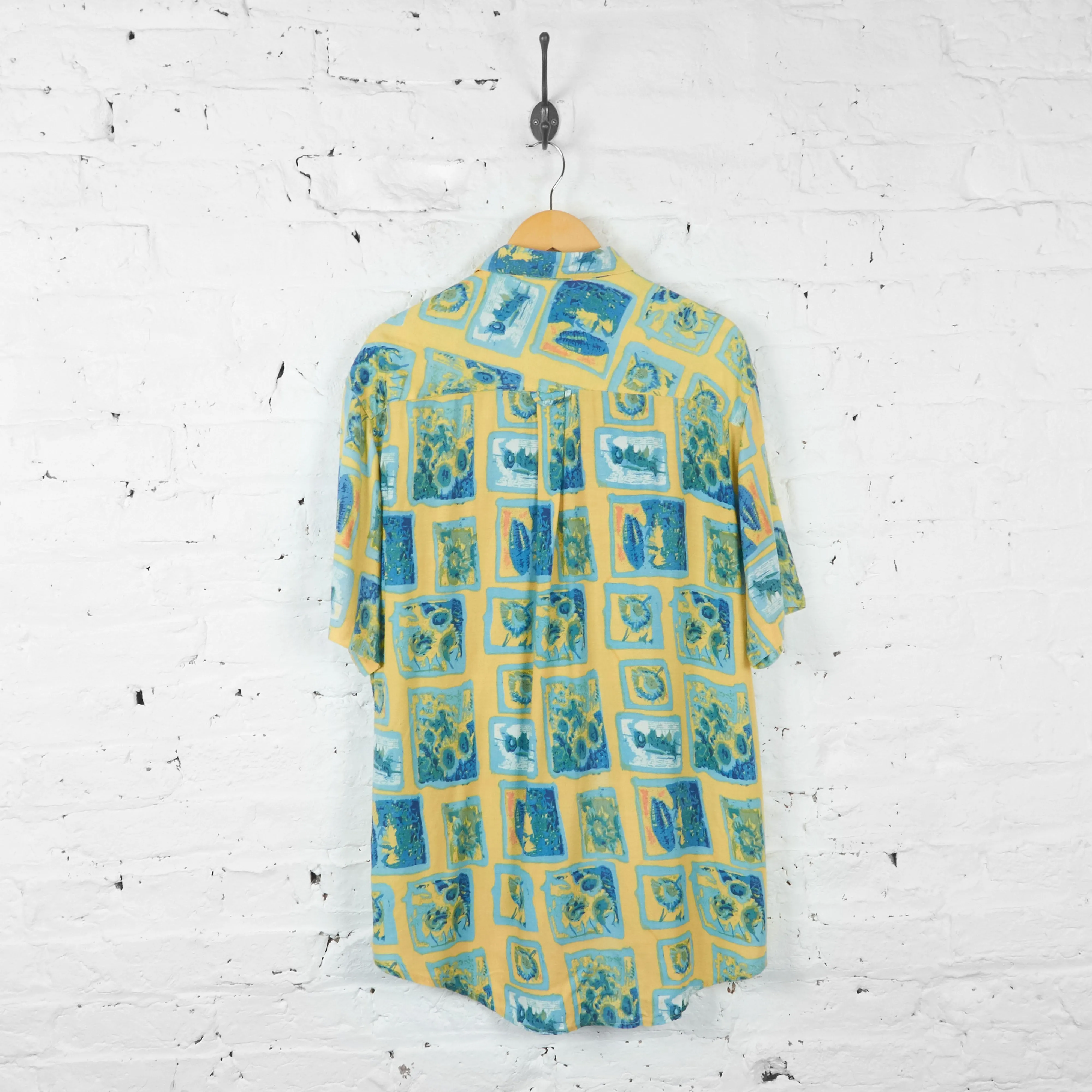 Vintage Patterned Party Shirt - Yellow/Blue - XL