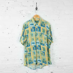 Vintage Patterned Party Shirt - Yellow/Blue - XL