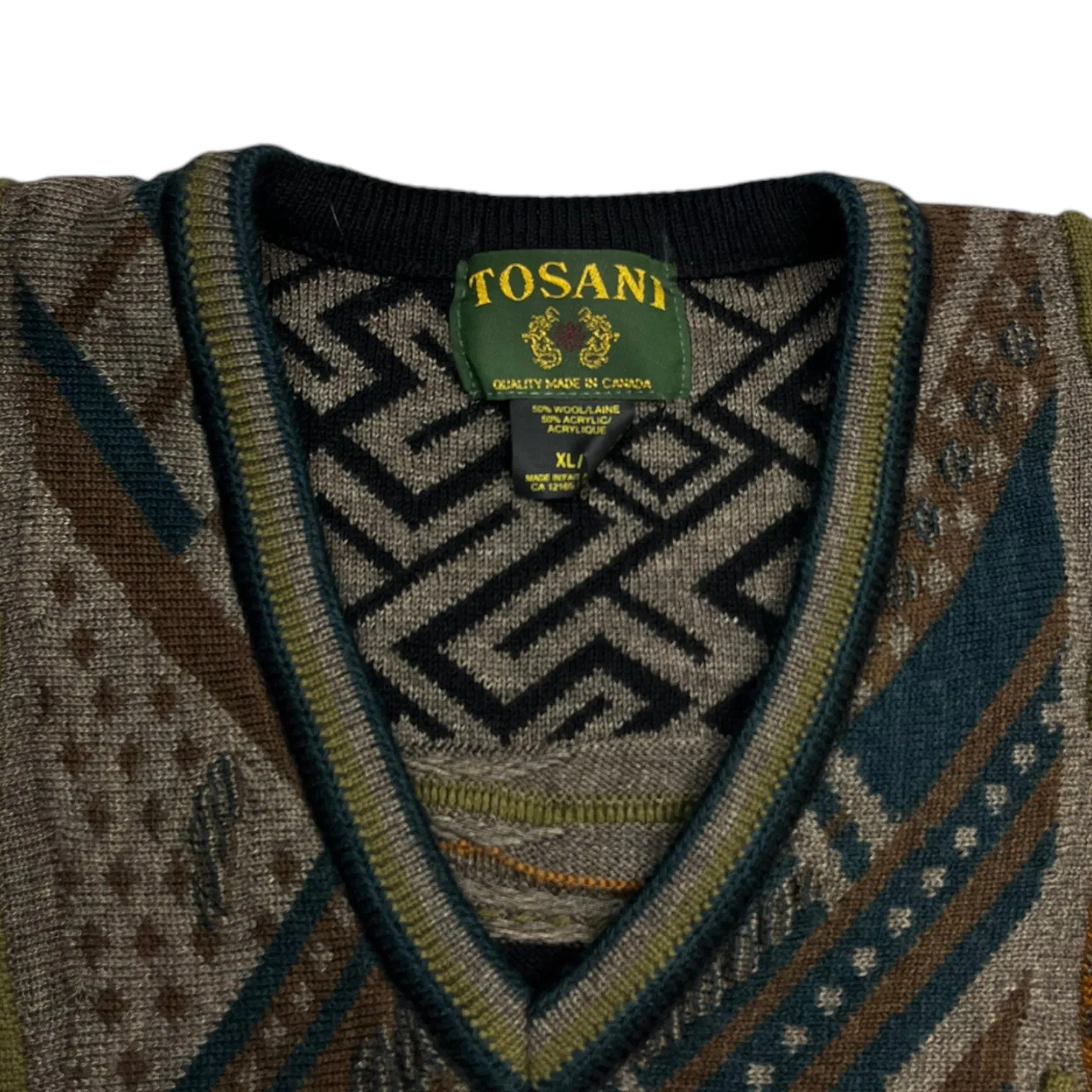 Vintage Tosani V-Neck 3D Multi-Patterned Forest Knit
