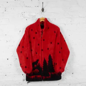 Vintage Wolf Silouhette Patterned Fleece - Red - S