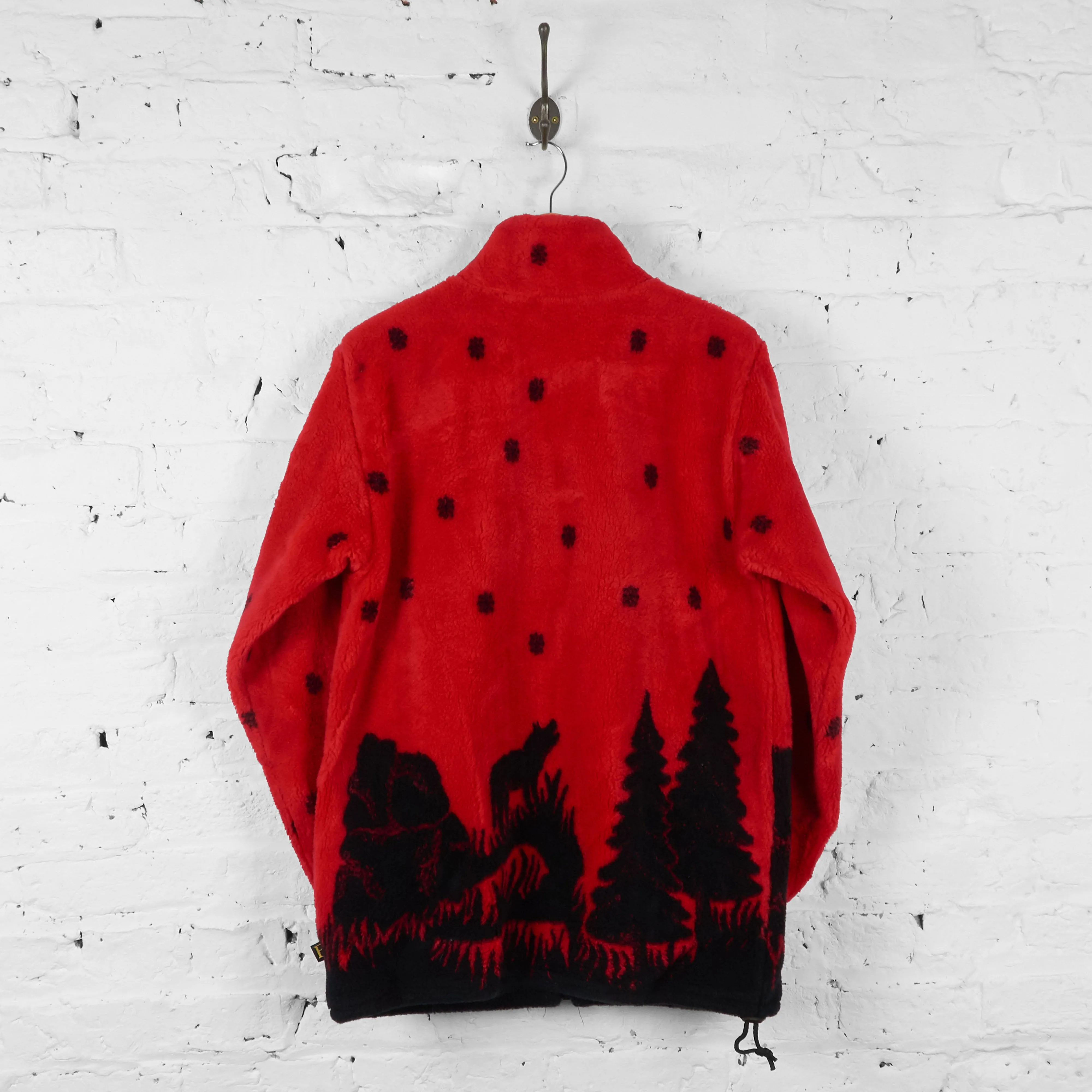Vintage Wolf Silouhette Patterned Fleece - Red - S