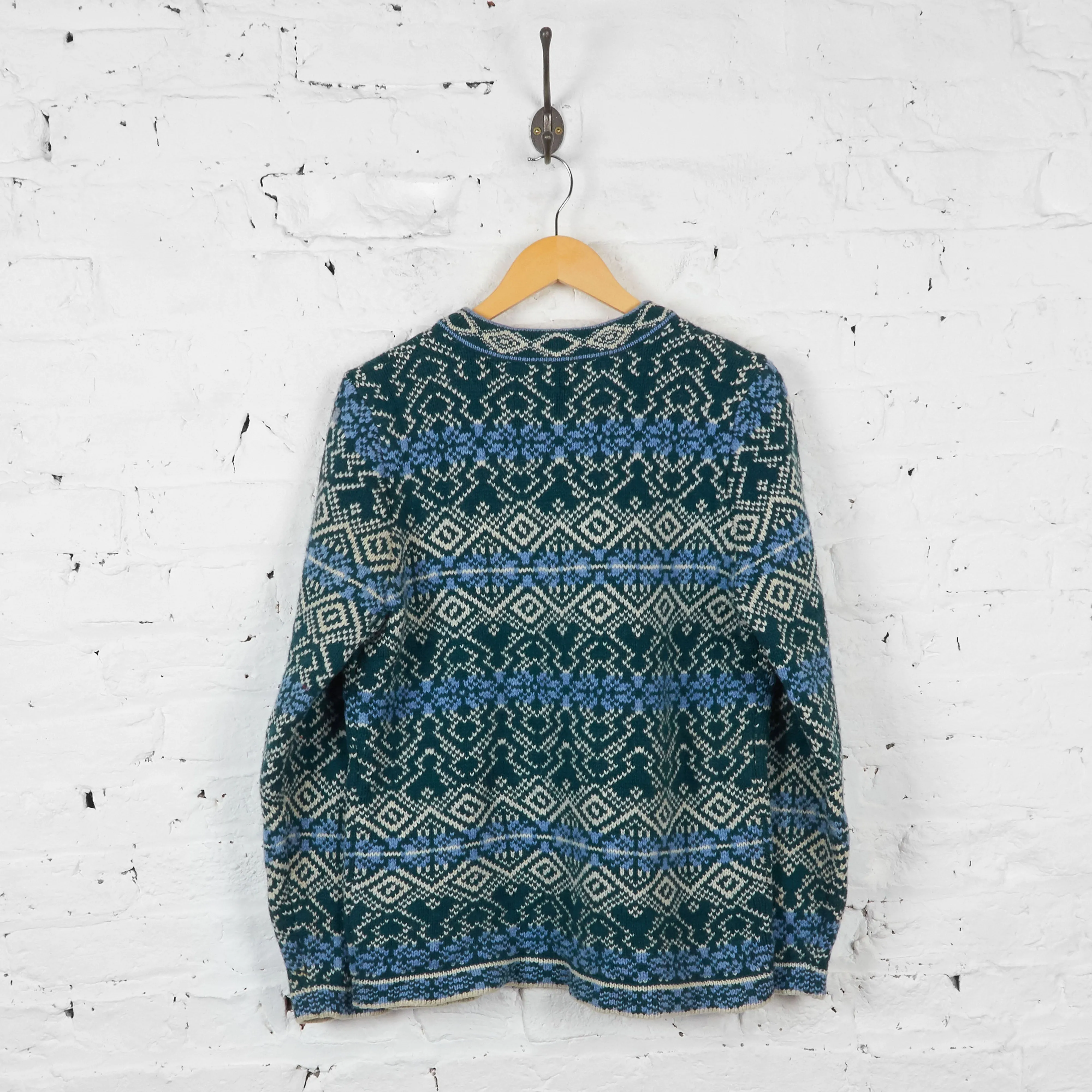Vintage Women's L.L Bean Patterned Cardigan - Green - L
