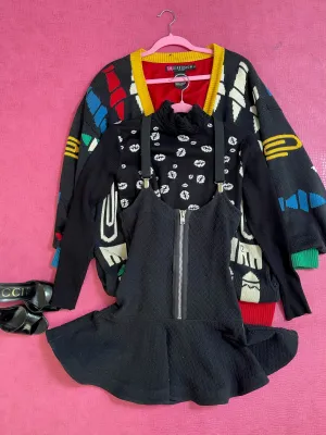 Vintage Y2K "Betsey Johnson" Black Suspender Dress - Fits Up to Size L