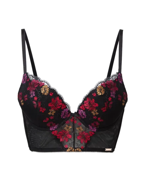 VIP Bouquet Longline Plunge Bra - Black/Red -